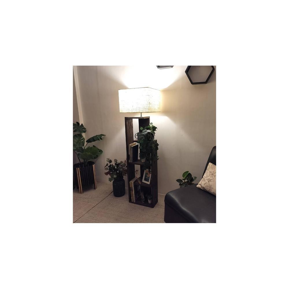 Jordan Wooden Floor Lamp with Brown Base and Jute Fabric Lampshade