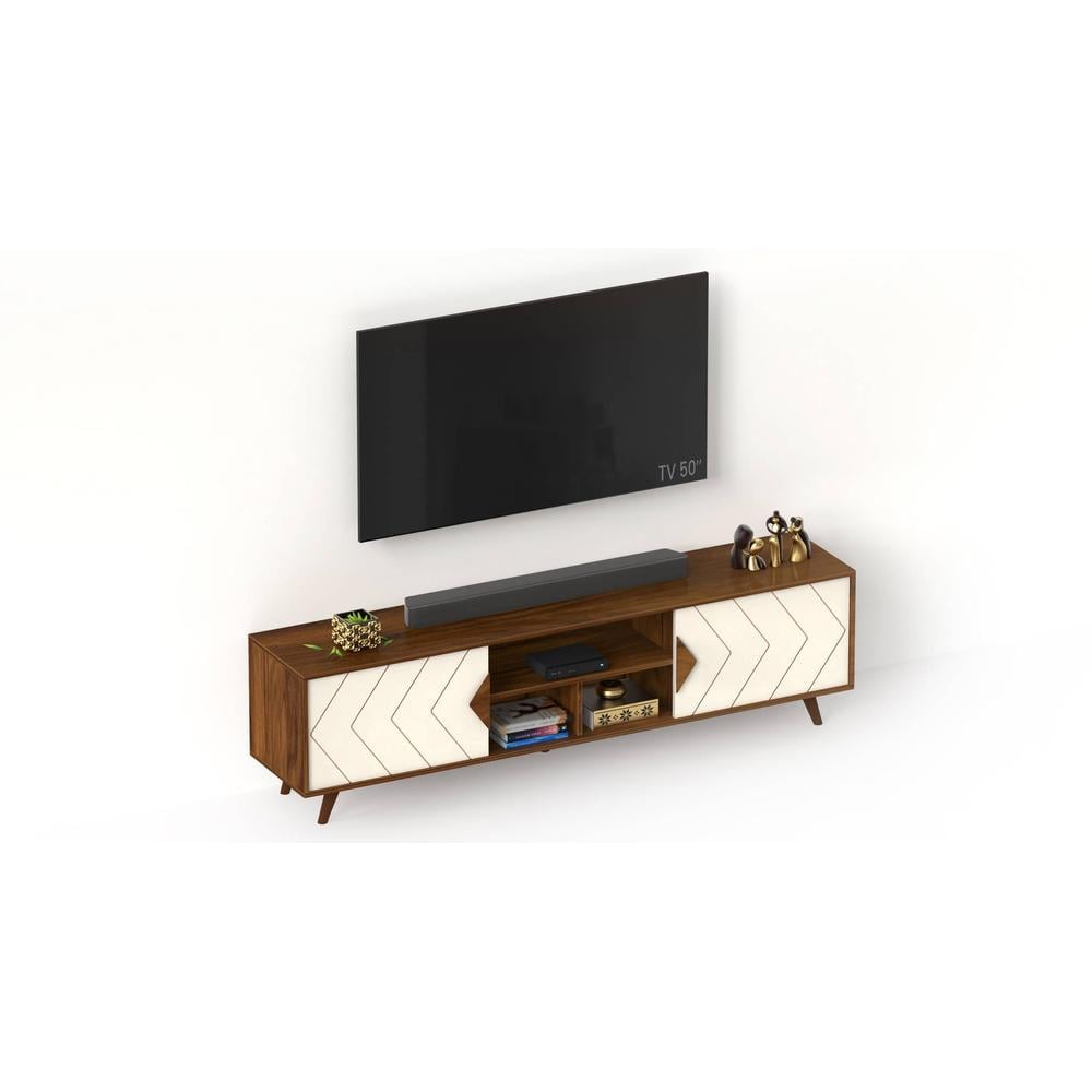 Wilbrome Engineering Wood Floor Standing TV Entertainment Unit Set Top Box Stand/TV Cabinet with Shelves for Books & Décor Display Unit, Upto 75 Inches (Brown Maple & White)