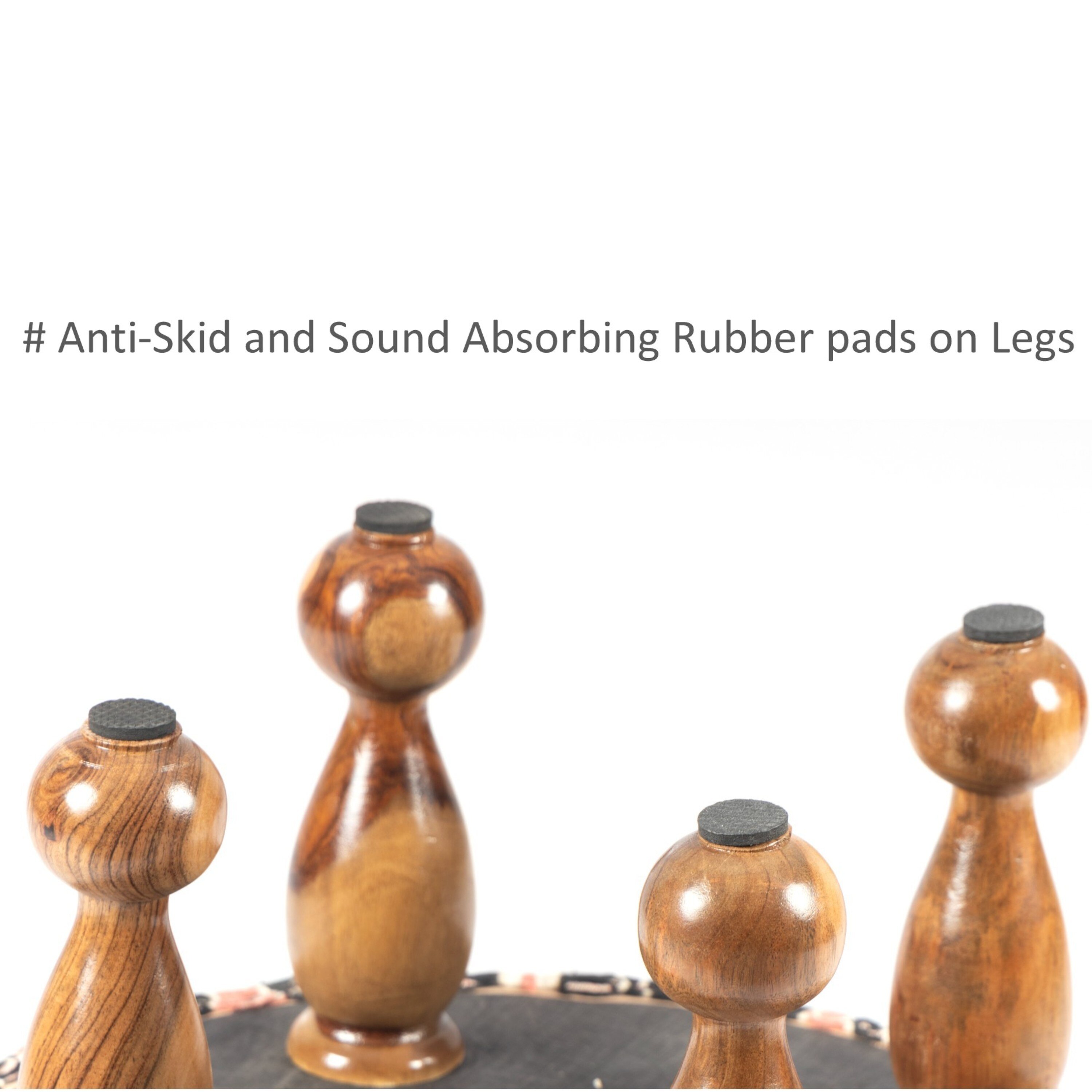 Louisville Acacia Wood Mid Century Round Pouf Stool in Beige Fabric