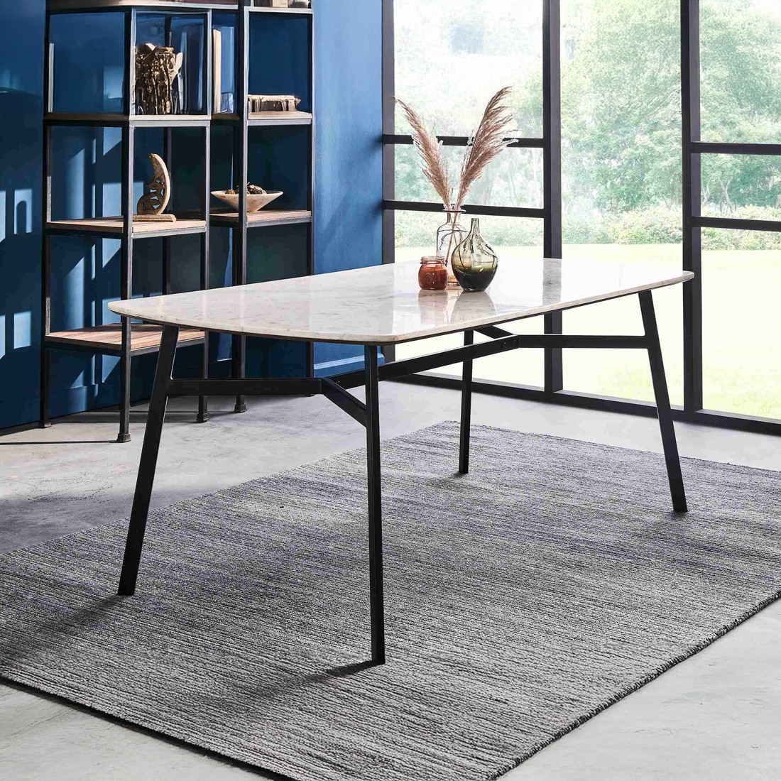 Acme Metal 6 Seater Dining Table in Black Powder Finish