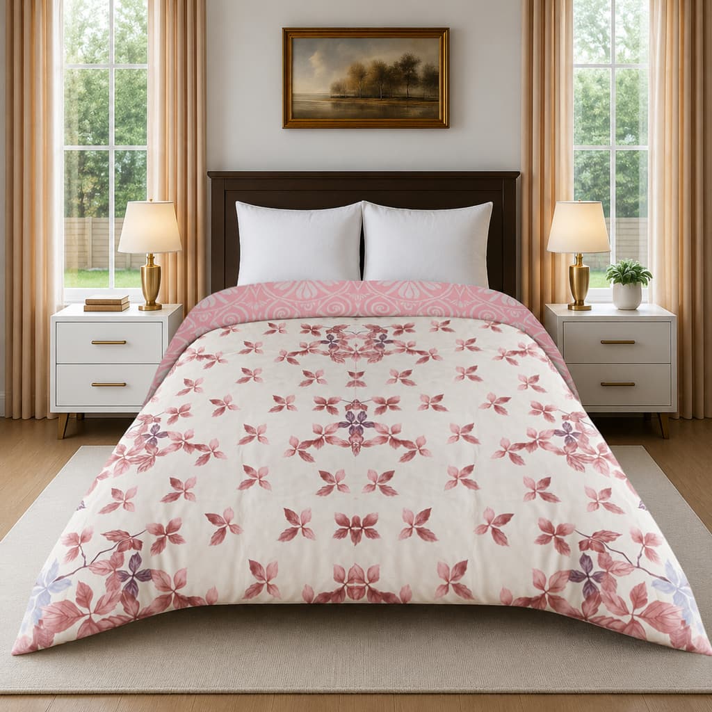 Pink Floral 300 GSM Cotton Double Bed Size Comforter from Threads - Threads