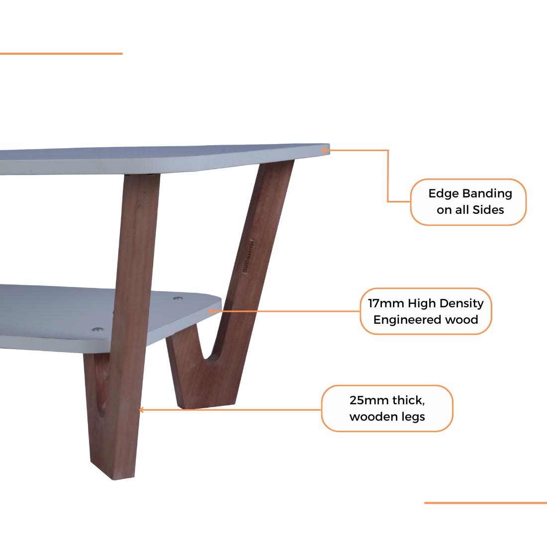Rectangular Engineered Wood Coffee Table In Frosty White And Graphite Grey Colour