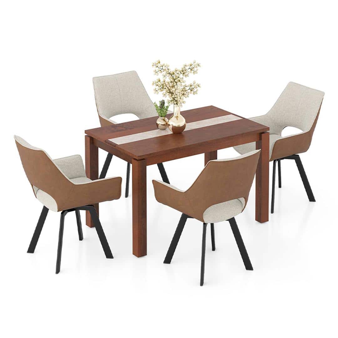Atlas Crest Solid Wood 4 Seater Dining Table with set of 4 Casey Swivel Dining Chair