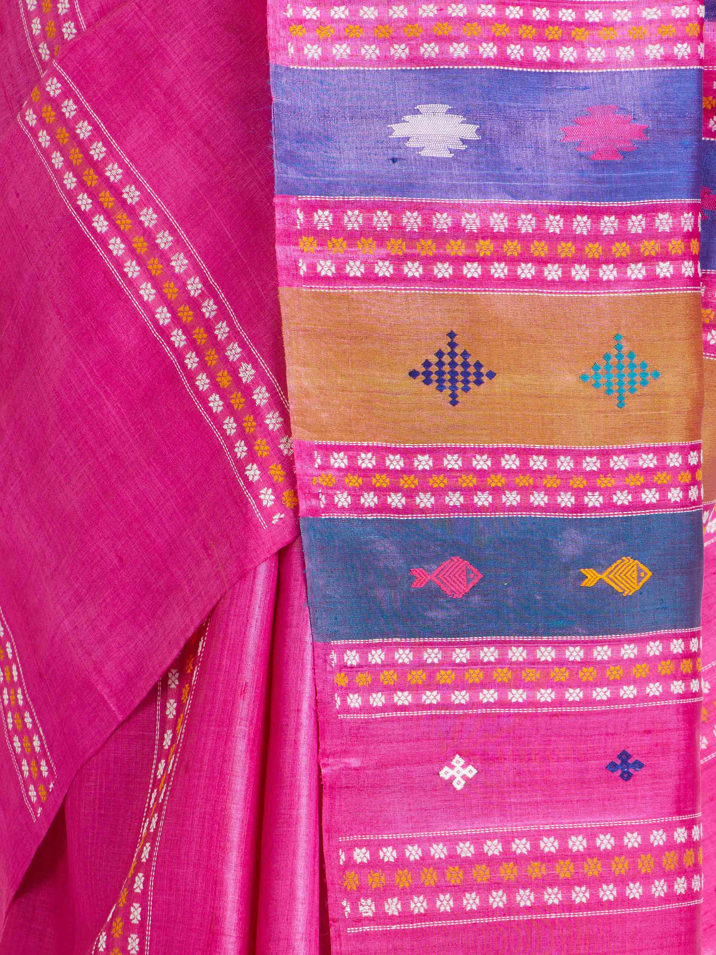 Pink Tussar Silk Saree