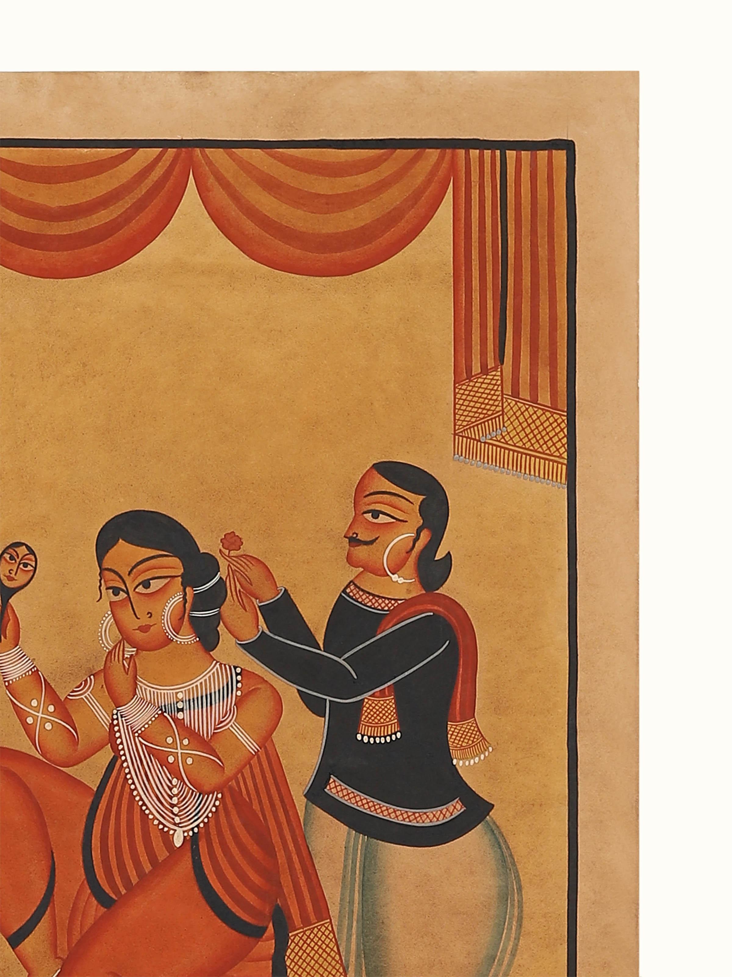 Man Woman Kalighat Painting