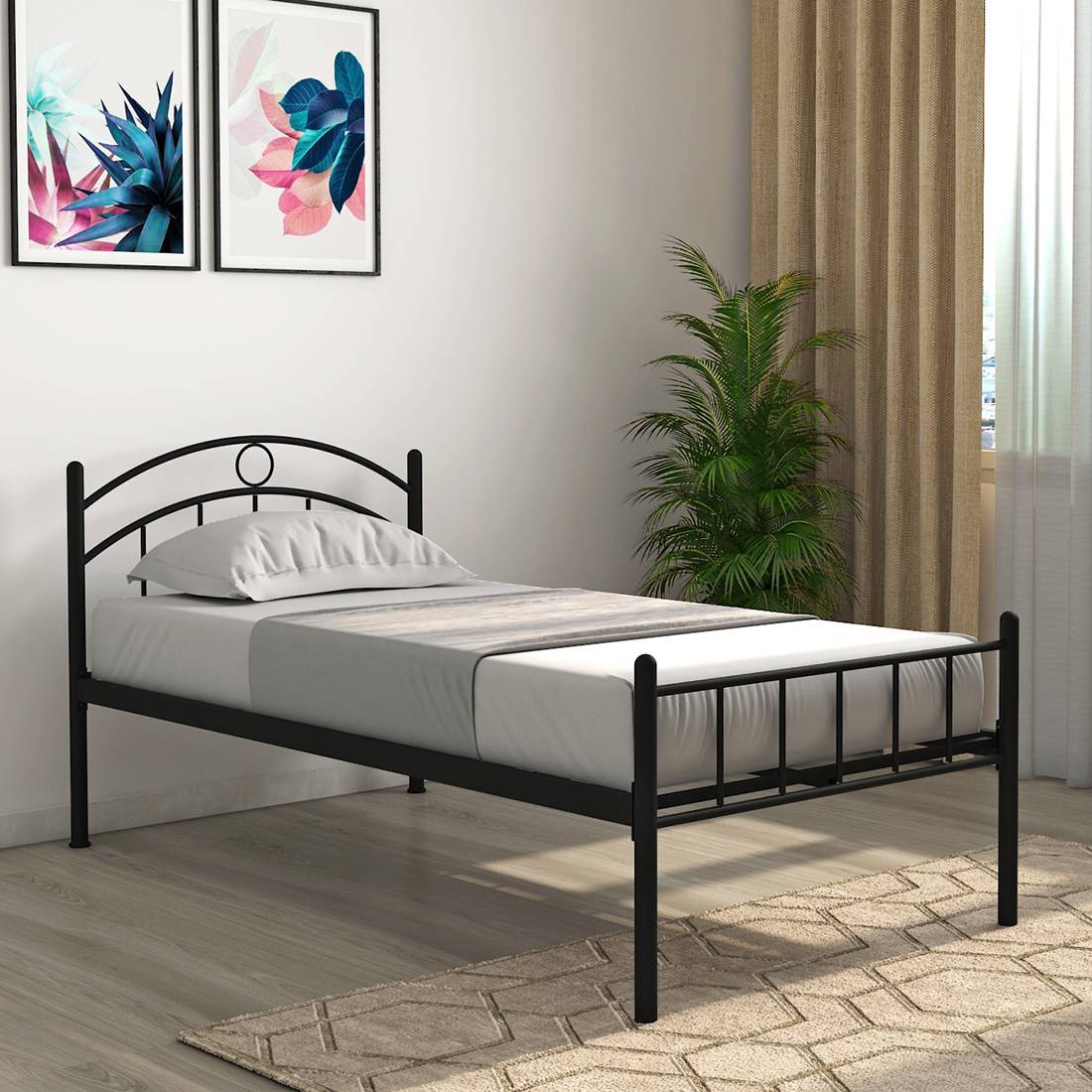 Arnold Metal Single Size Bed In Black Finish