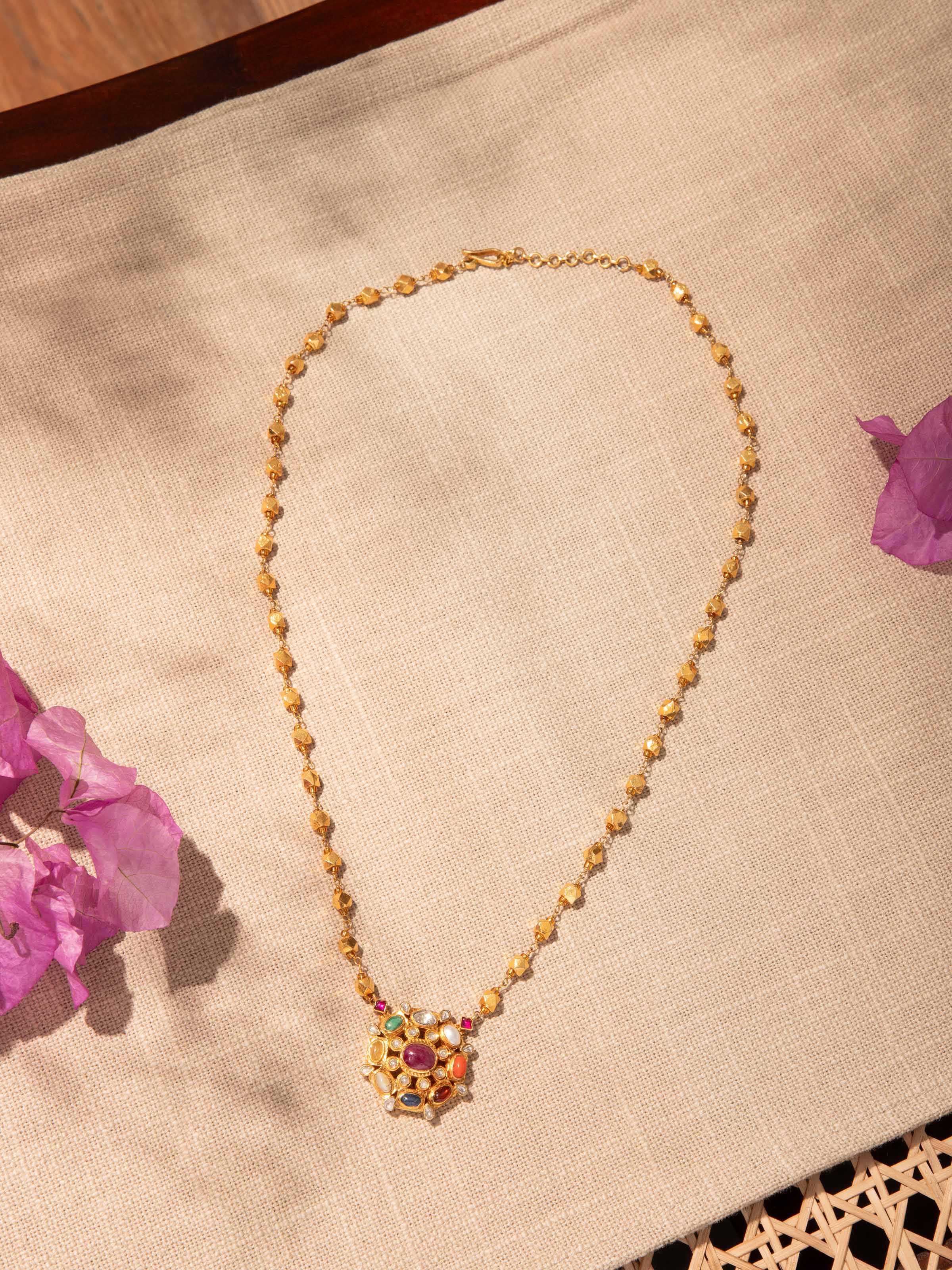 Navratna Silver Pendant & Chain