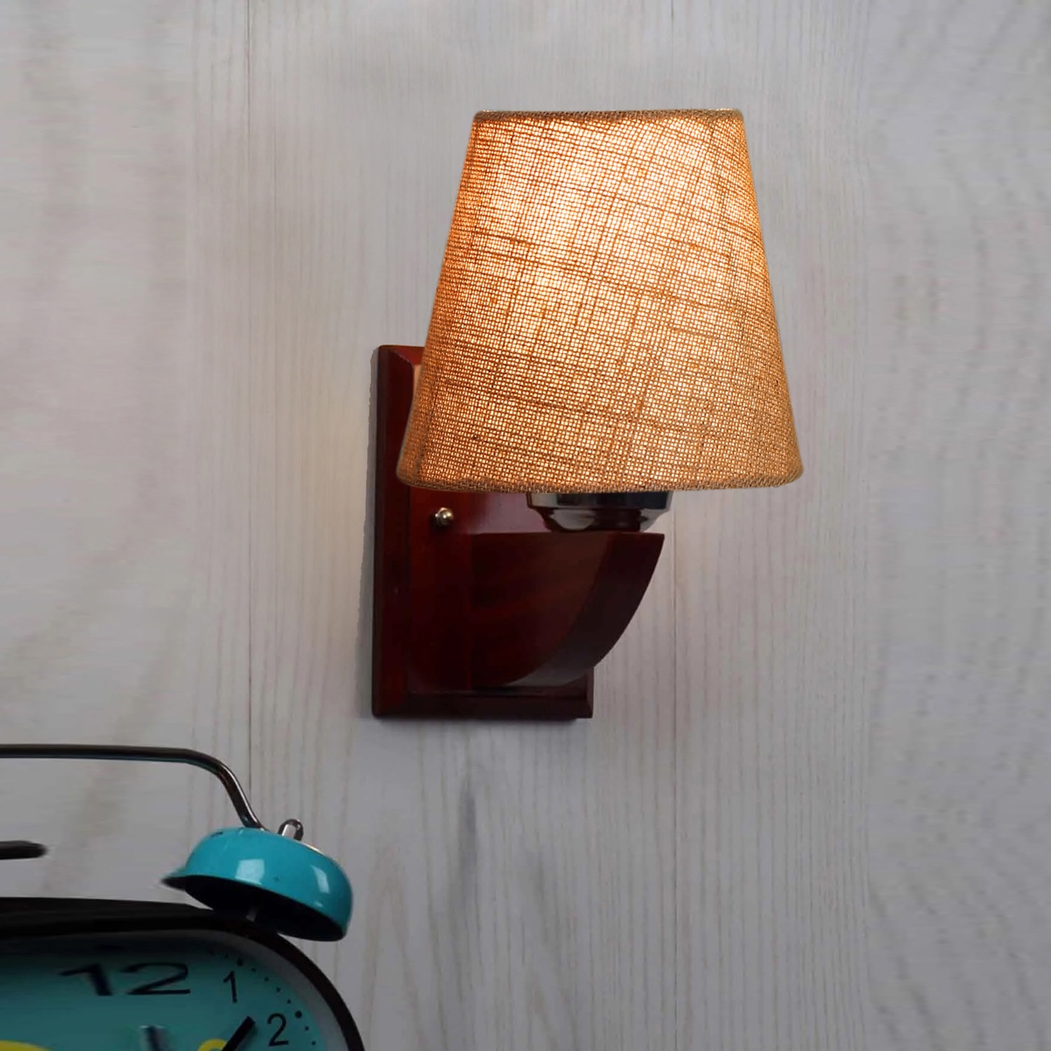 Devansh Solid Wood Electric Wall Light in Beige Colour with Beige Shade Count of 1 Light - Devansh