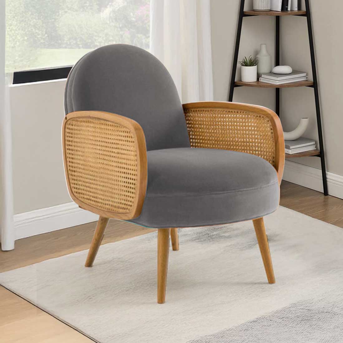 Holden Cane Accent Chair in Grey Colour