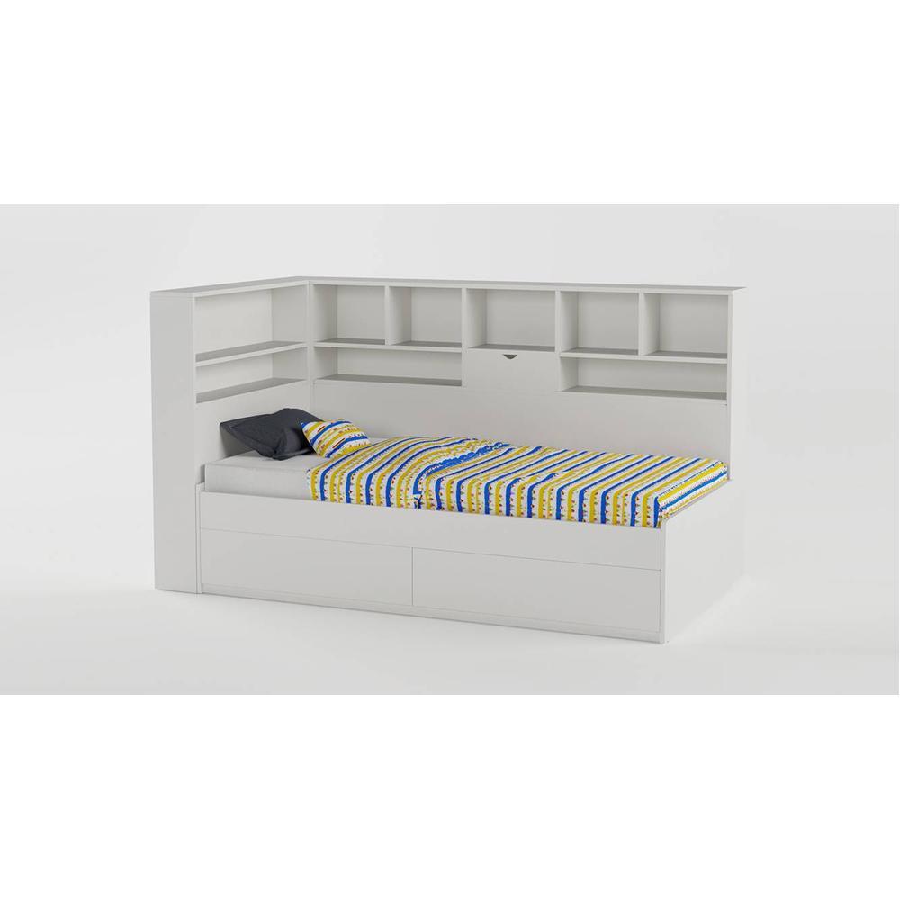 Megatron Engineered Wood Box Storage Bed in White Colour