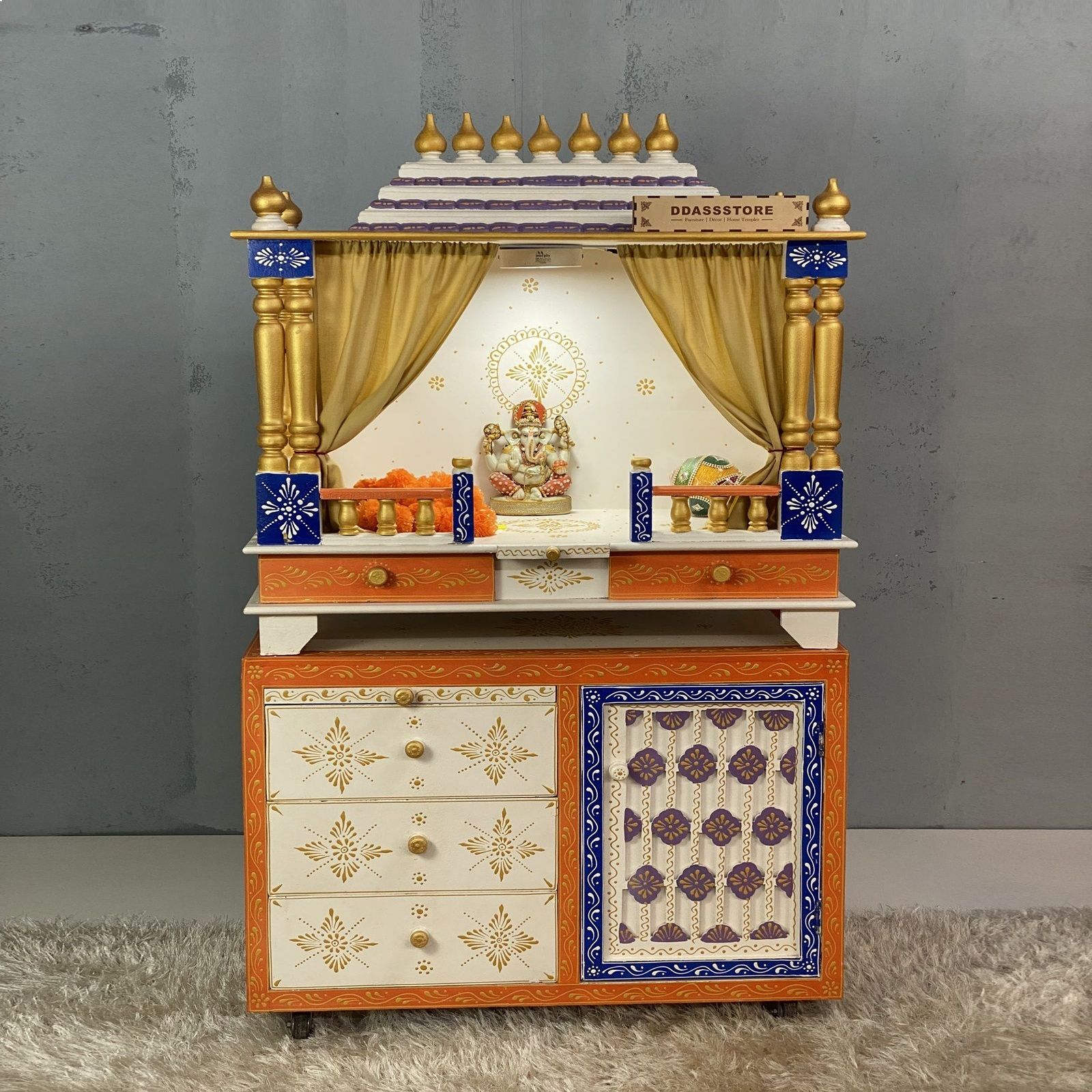 D'Dass Honeywood Mdf and Sheesham  Wall Hanging Wooden Temple For Pooja