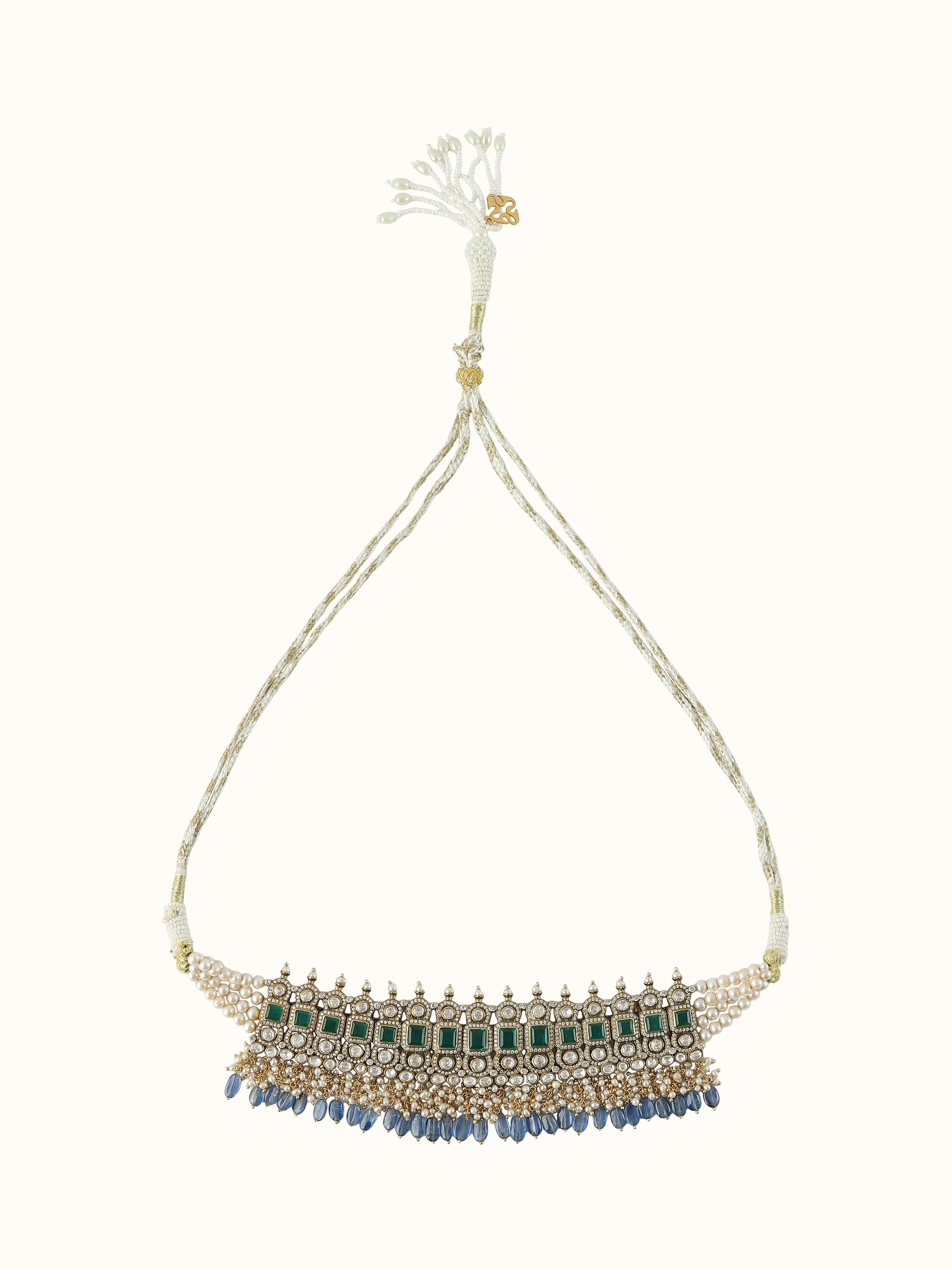 Front view of handcrafted Silver Smithing choker with curved silhouette and antique finish.