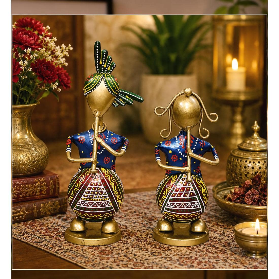 Desert Art Metal Handpainted Couple Musician Showpiece Set of 2 - Desert Art