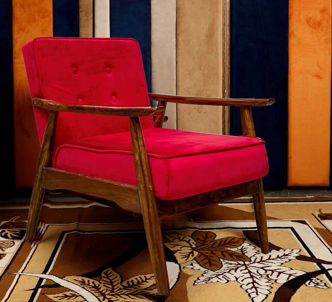 Armari Solid Wood Arm Chair in Red Color - KURSIWALLAH