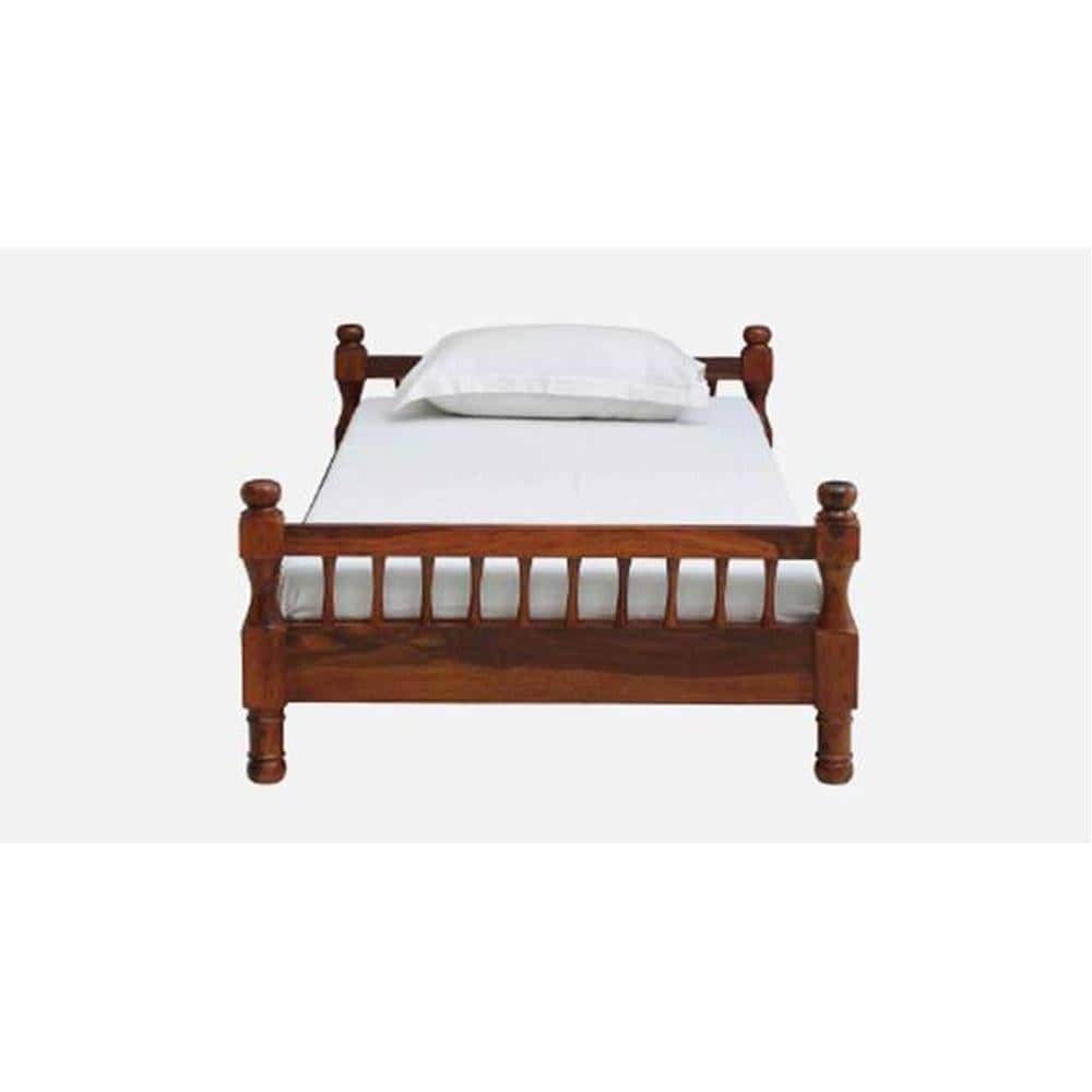 Wood Solid Wood Single Size Non Storage Bed In Honey Oak Finish