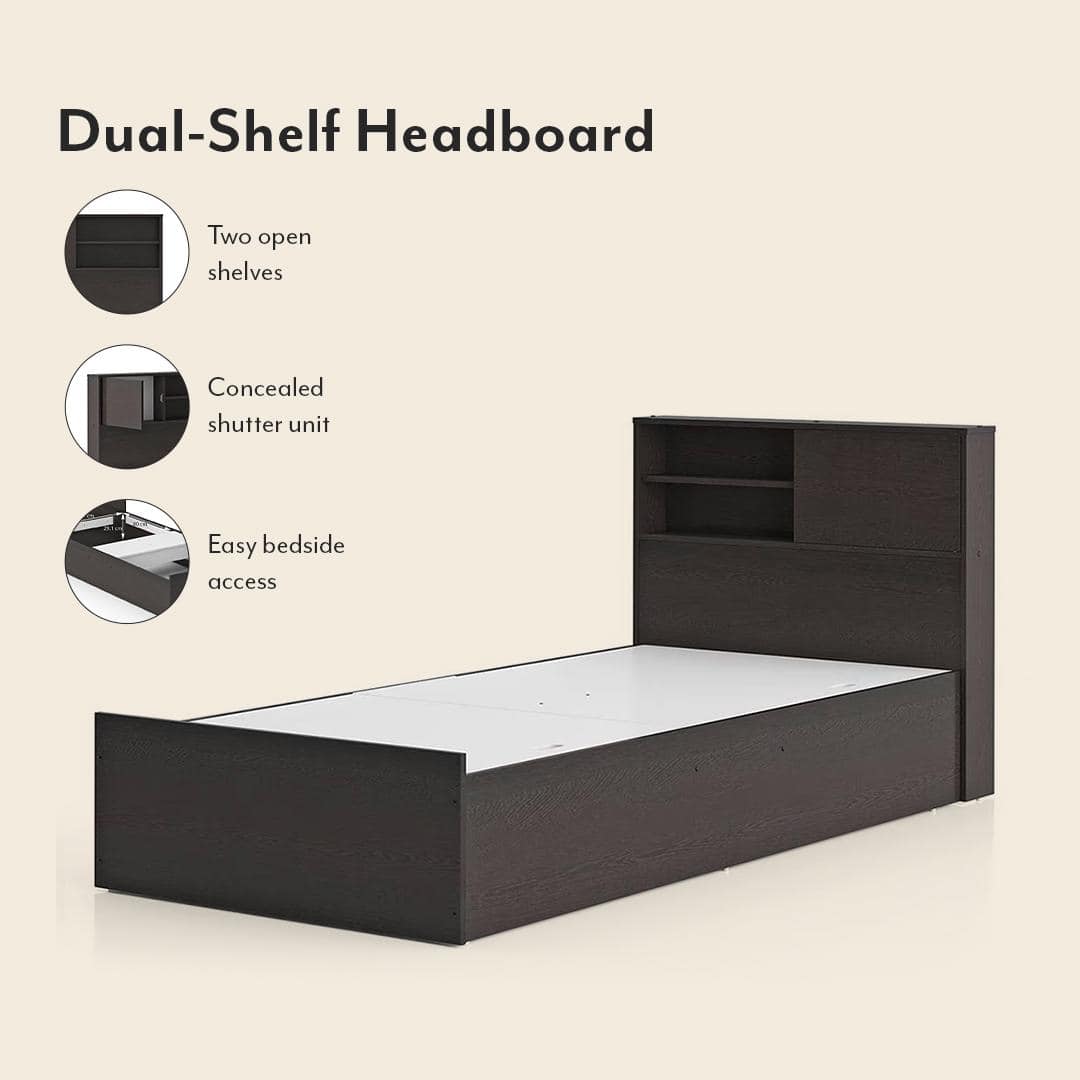 Amy Engineered Wood Single Size Box Storage Bed In Dark Wenge Finish