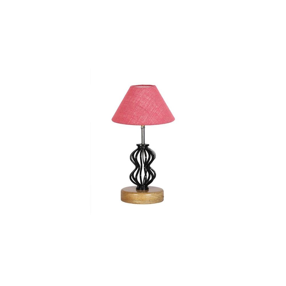 Harlow Pink Jute Table lamp with Wood & Iron Base
