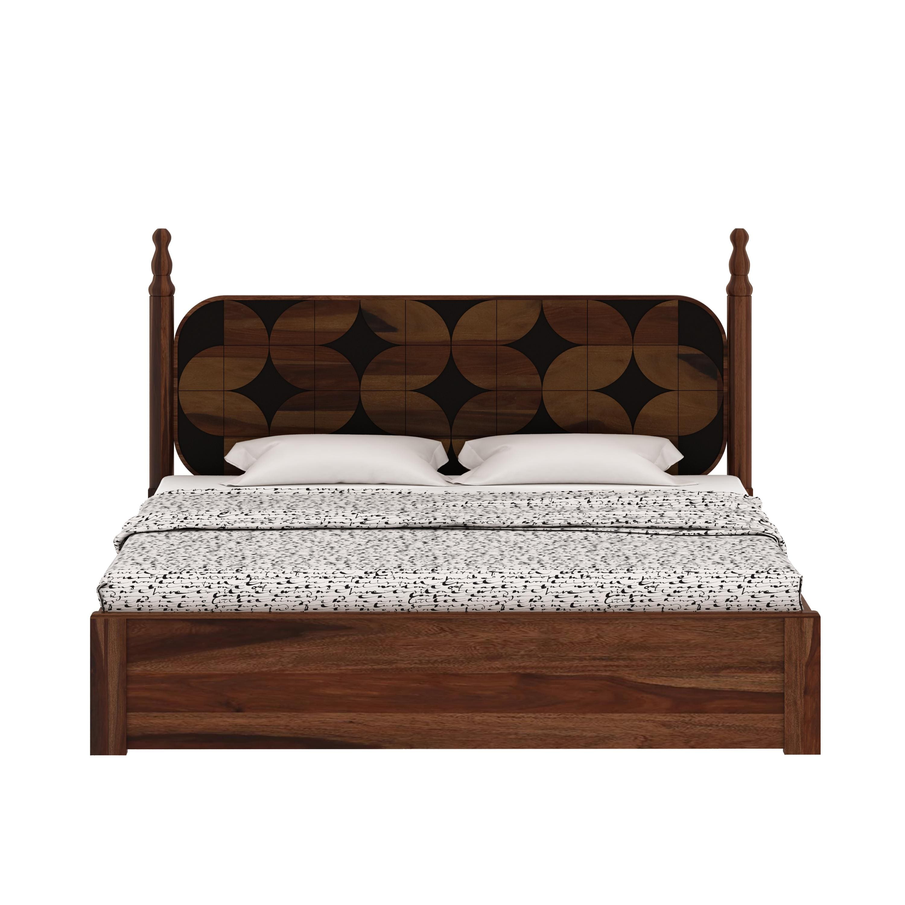 Rustic Sheesham Wood King Size Bed With Box Storage In Provincial Teak Finish