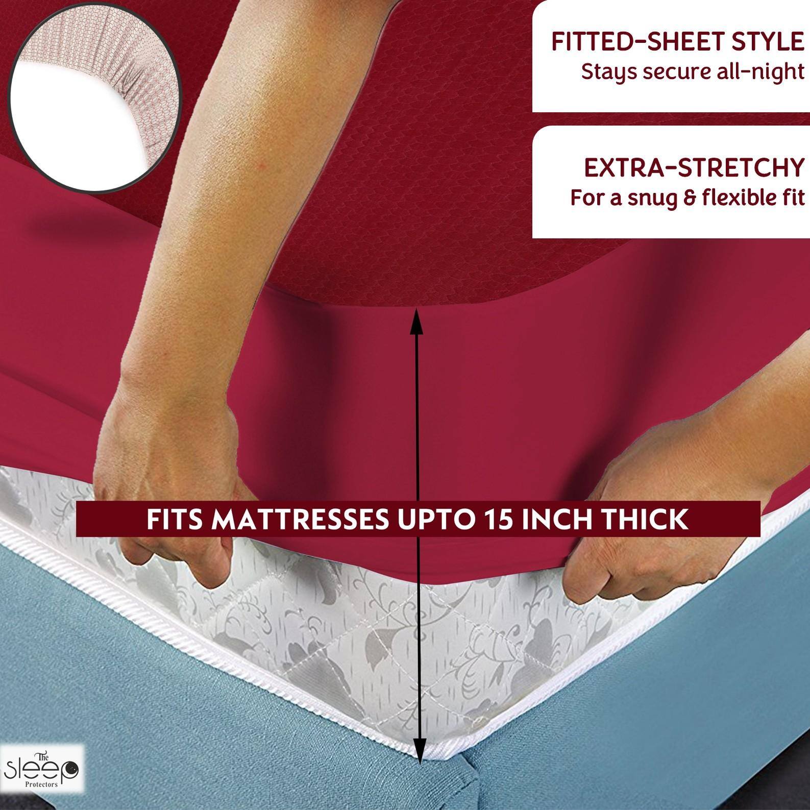 Cotton Waterproof Mattress Protector for Single Size Mattress In Maroon color 75x36