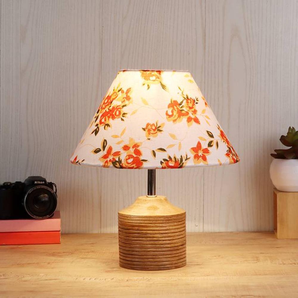 Katherine Multicolour Fabric Shade Table Lamp with Natural Wooden Base