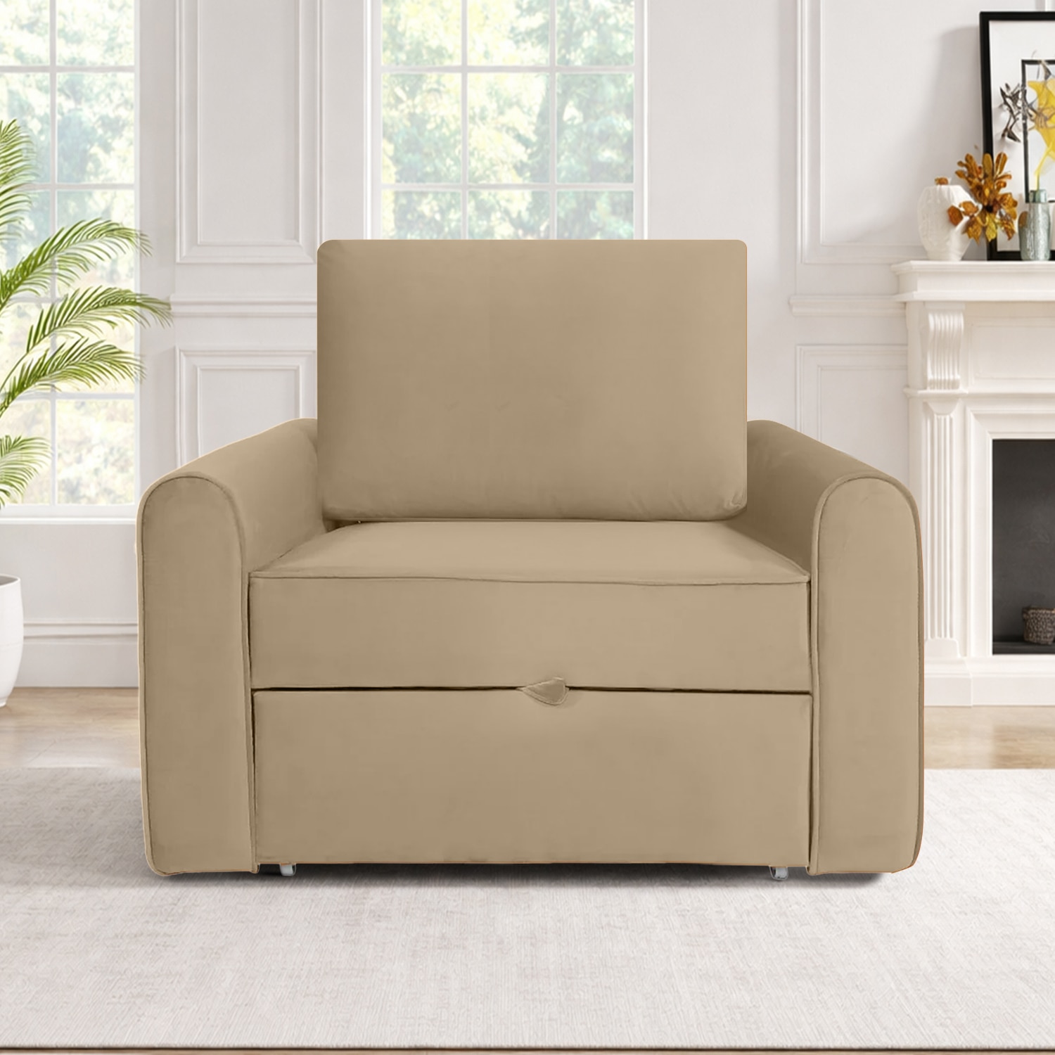 Clevam  Pull Out Sofa cum Bed  in Beige Colour - Home Lifestylez
