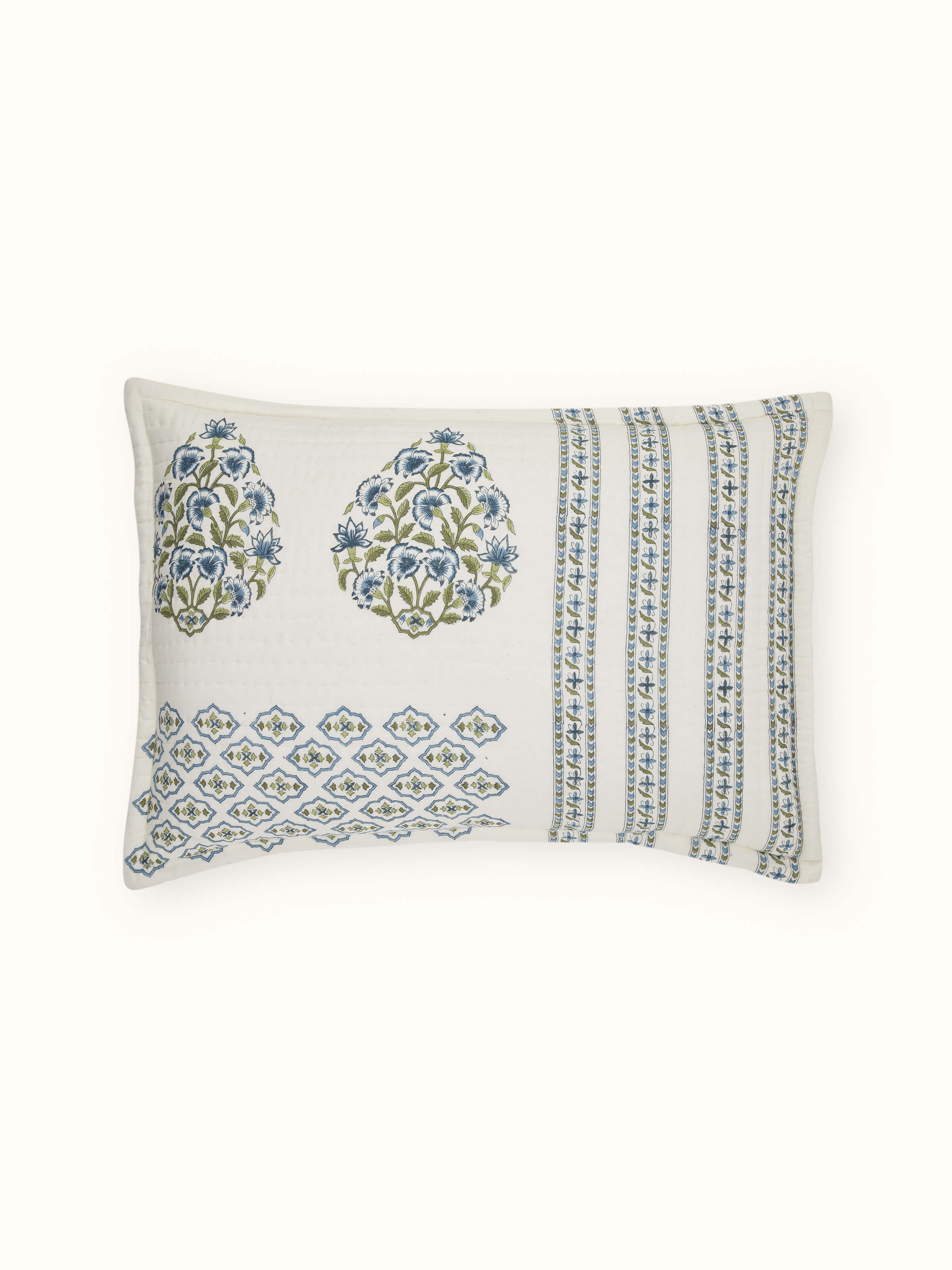 Close-up highlighting the detailed hand block print and fabric texture