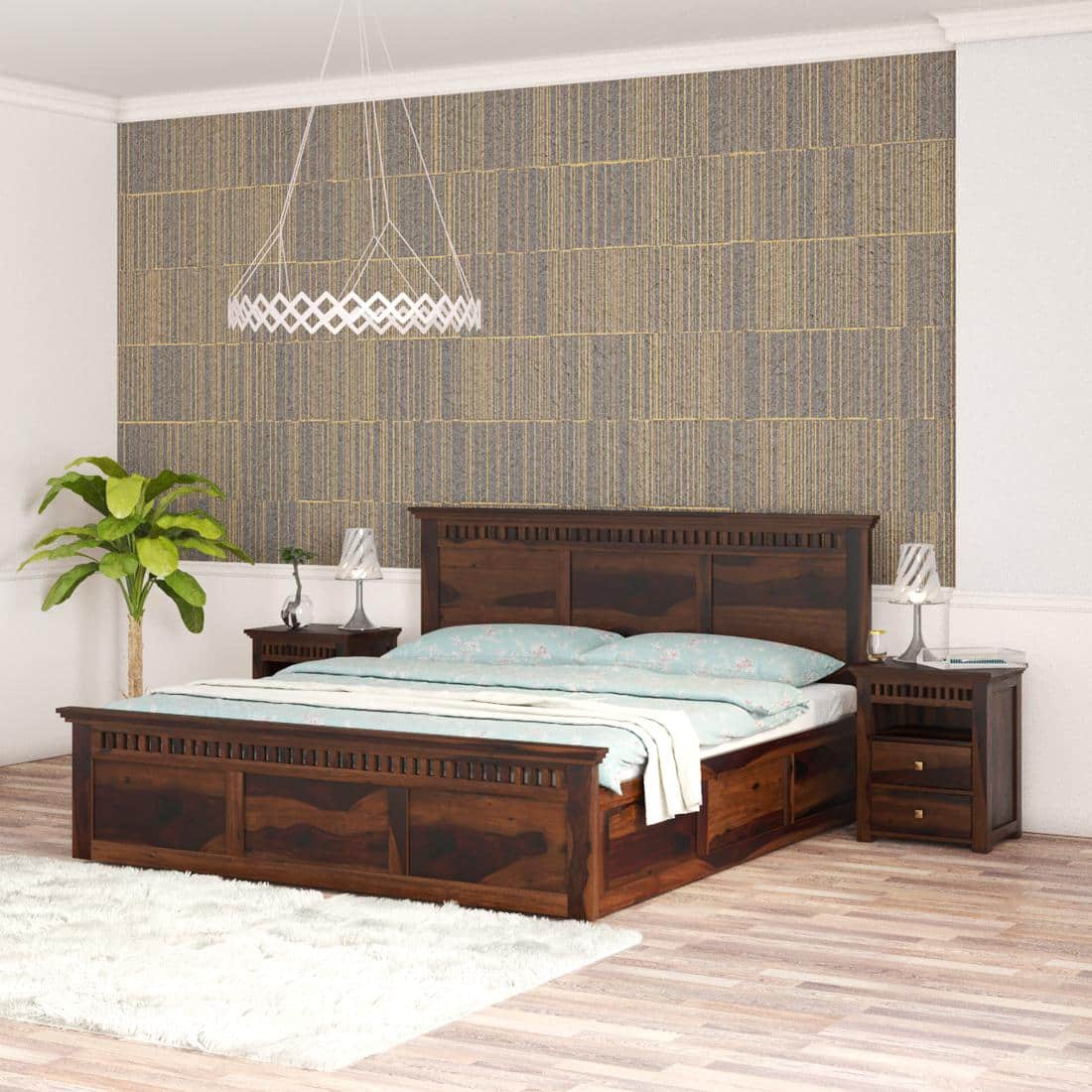 Madhvi Solid Wood King Size Bed In Box Storage Bed In Provincial Teak Finish