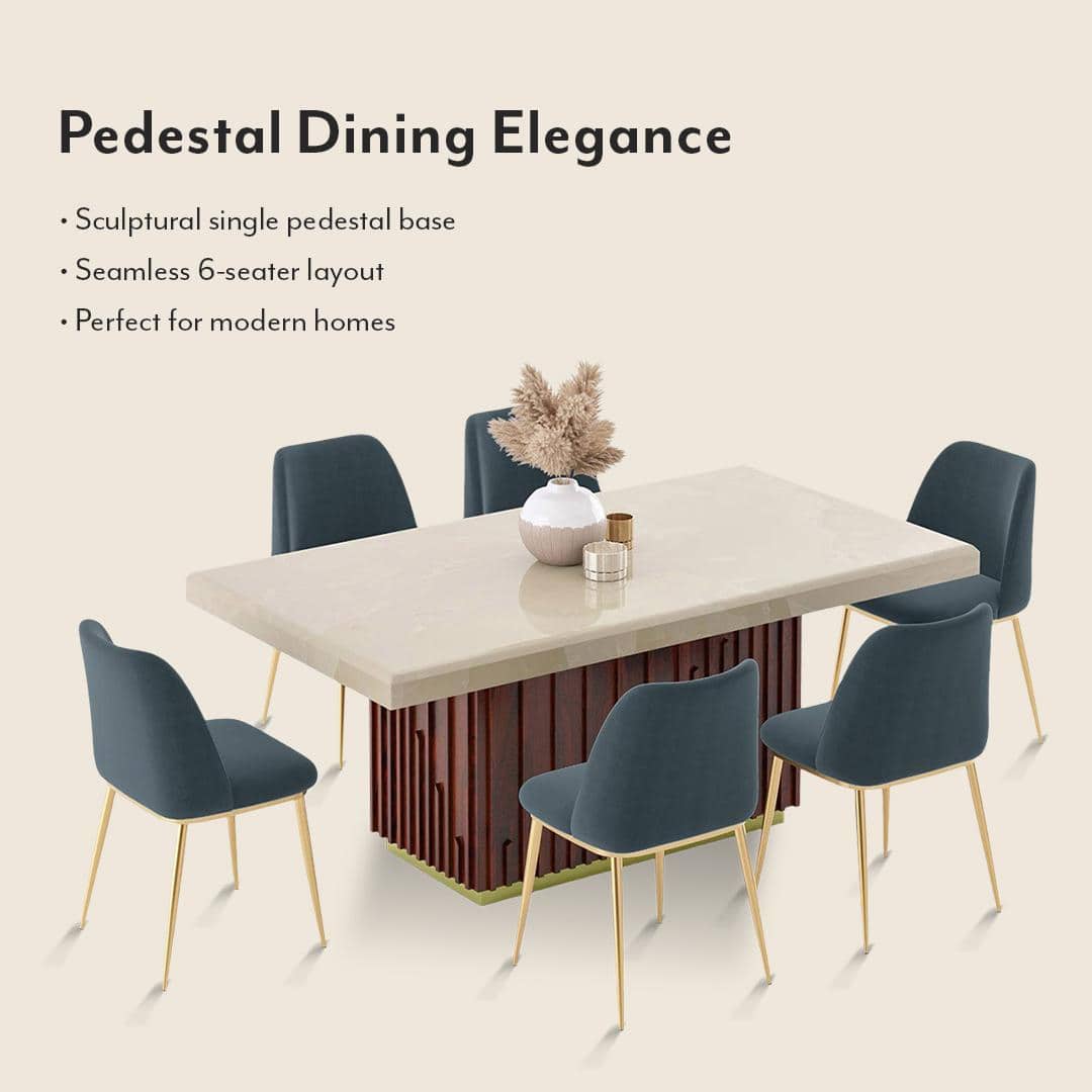 Gabriele Onyx 6 Seater Pedestal Dining Table With Set Of 6 Olivia Dining Chairs