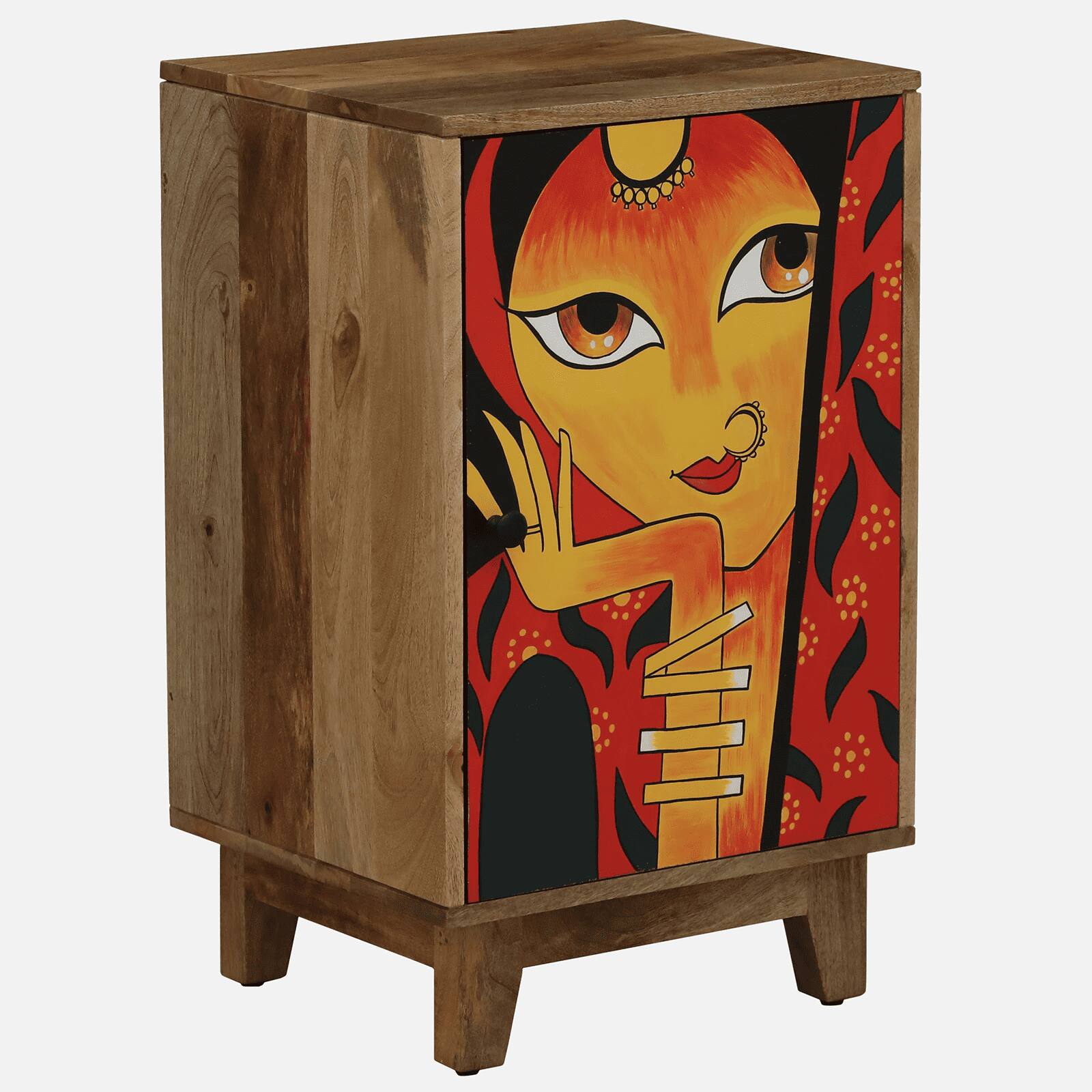 KevinMango Wood Hand Painted Multicolour 1 Door Small Cabinet In Natural Finish