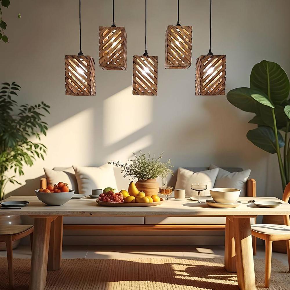 Oblique 5 Series Brown Solid Wood Cluster Hanging Light