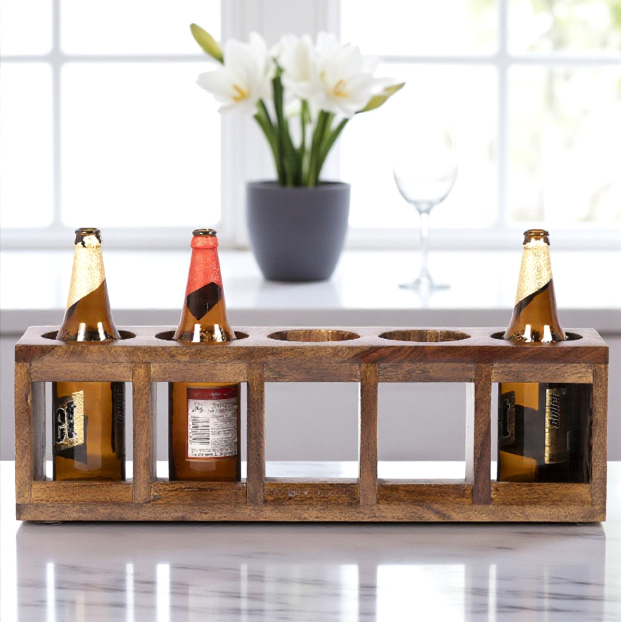 Wembley Sheesham Wood Wine Rack for 5 Bottles in Teak Finish