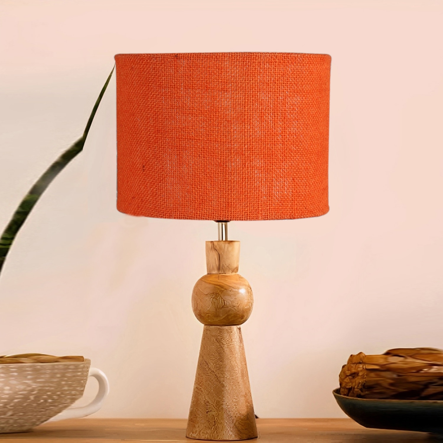 Devansh Orange  Jute   Table Lamp With  Wood Natural Base (7X18.25 Inches)-17 - Devansh