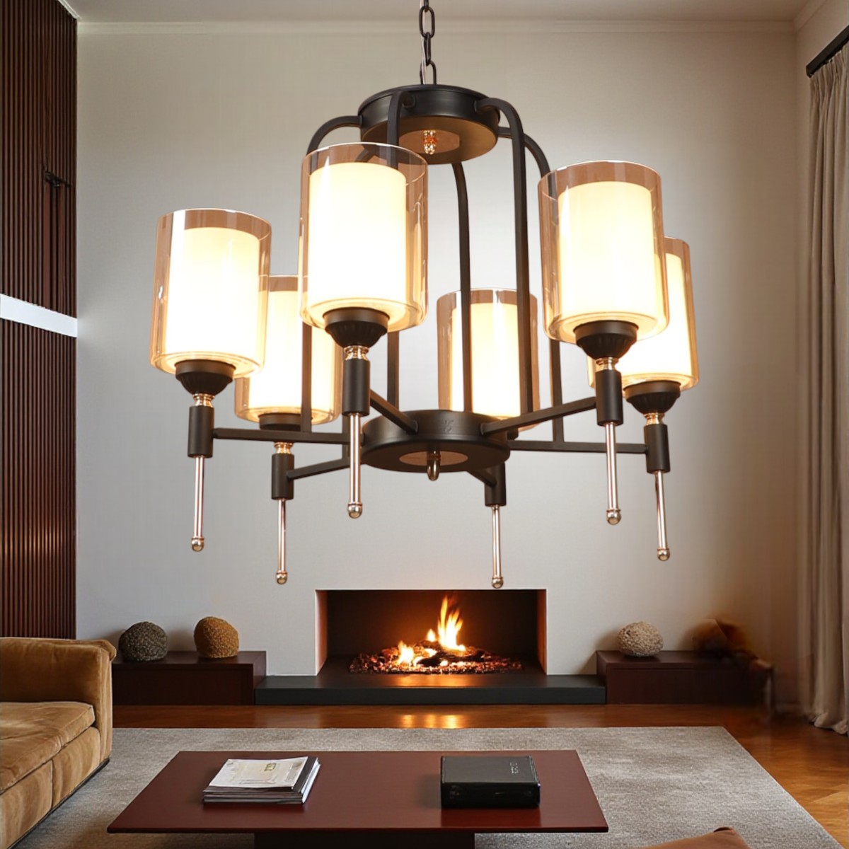 Eliante Chandelier, Mild Steel, 6 Light - Modern Ceiling Fixture For Living Room Or Dining Room - Eliante