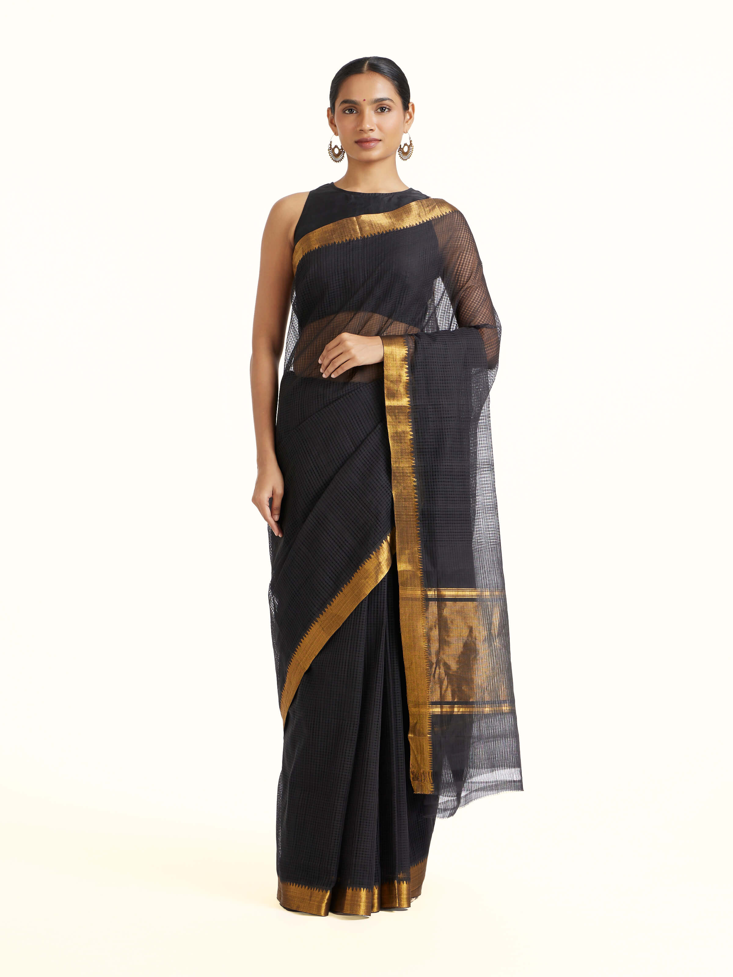 Black Cotton Blend Mangalgiri Saree