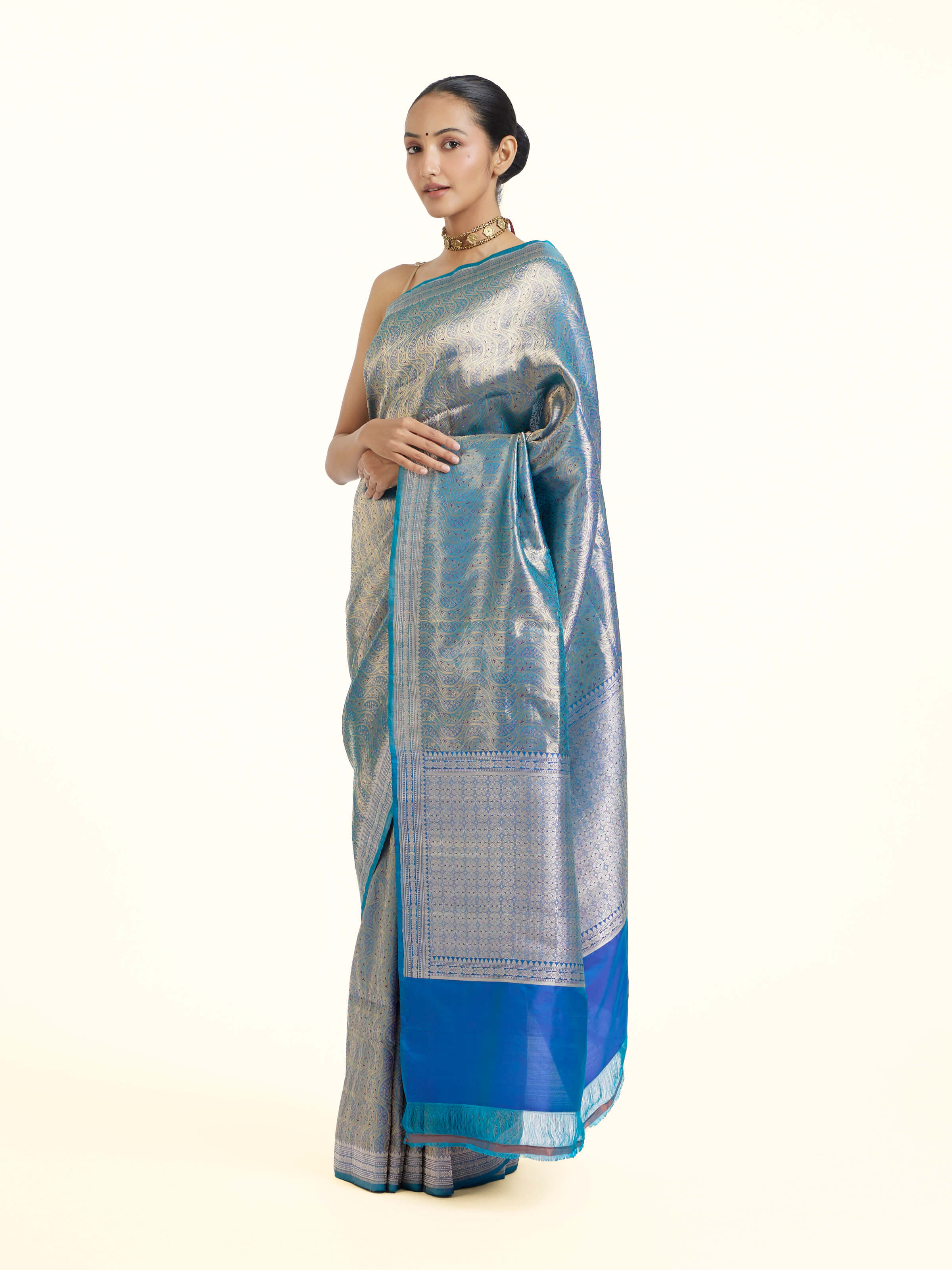 Blue Banarasi Tissue Silk Saree