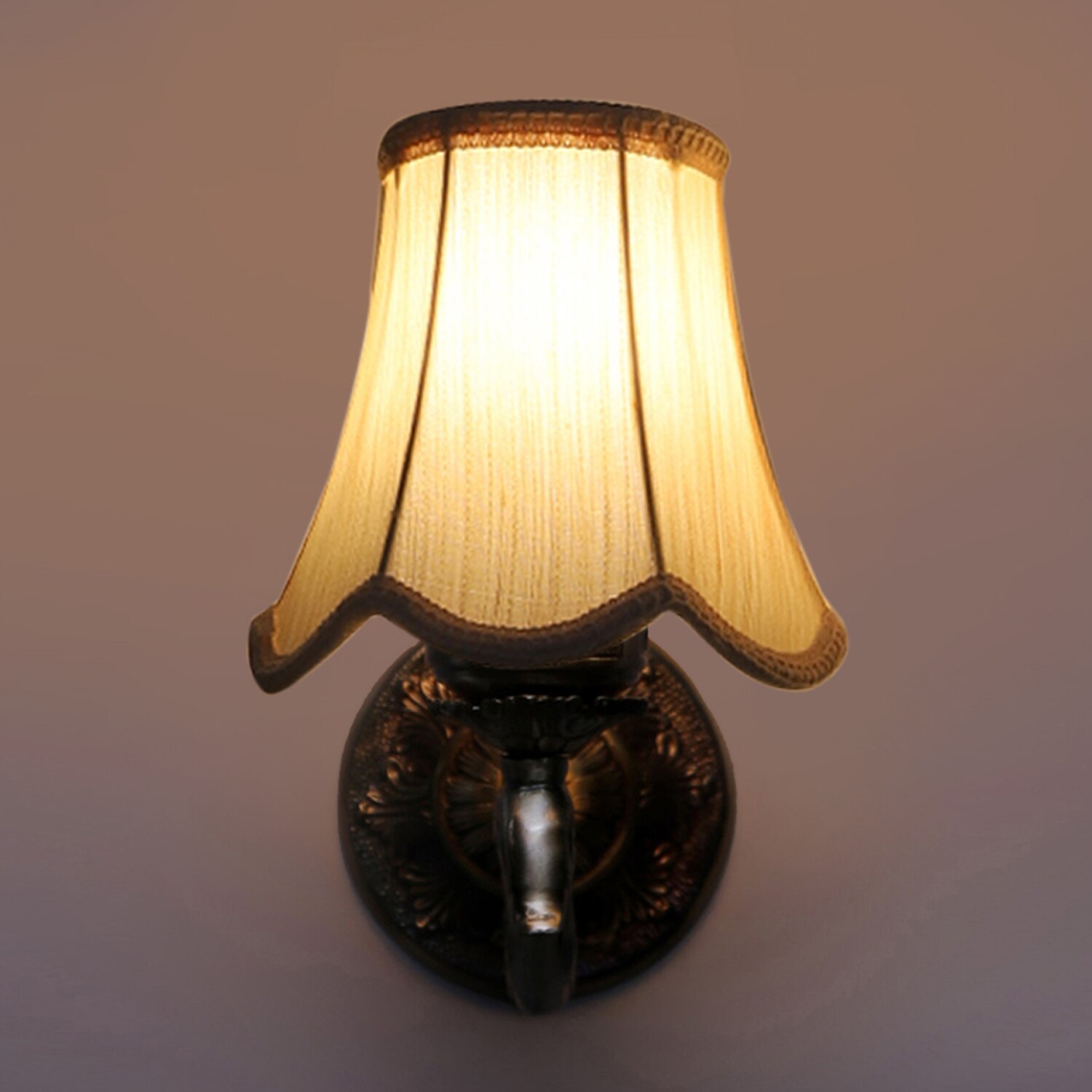 Devansh Gold Antique Wall Mounted Lamp With Off-White Cotton Shade