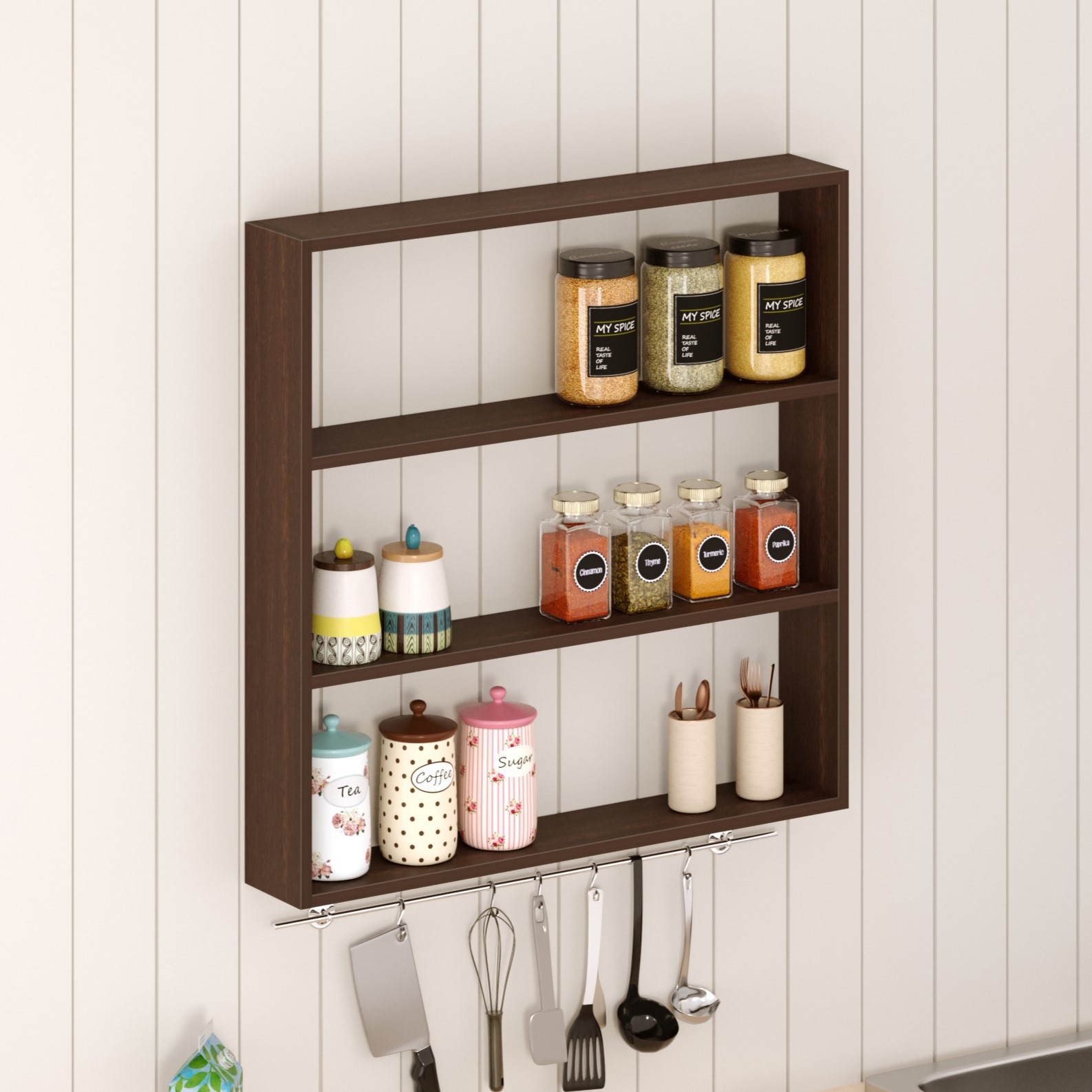 BLUEWUD Jasden Engineered Wood Multipurpose Kitchen Storage Rack Shelf (Wenge)