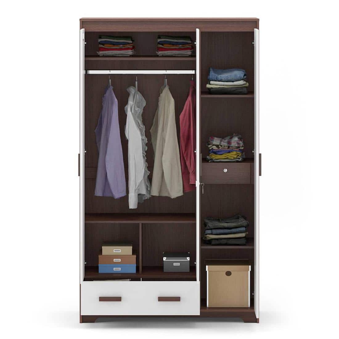 Miller Engineered Wood 3 Door Wardrobe With Mirror in Two Tone Finish