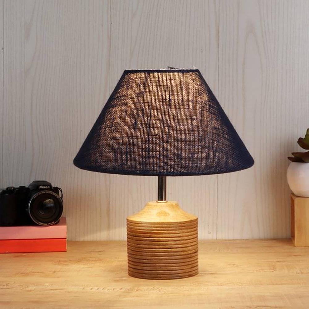 Judy Blue Natural Fiber Shade Table Lamp with Natural Wooden Base