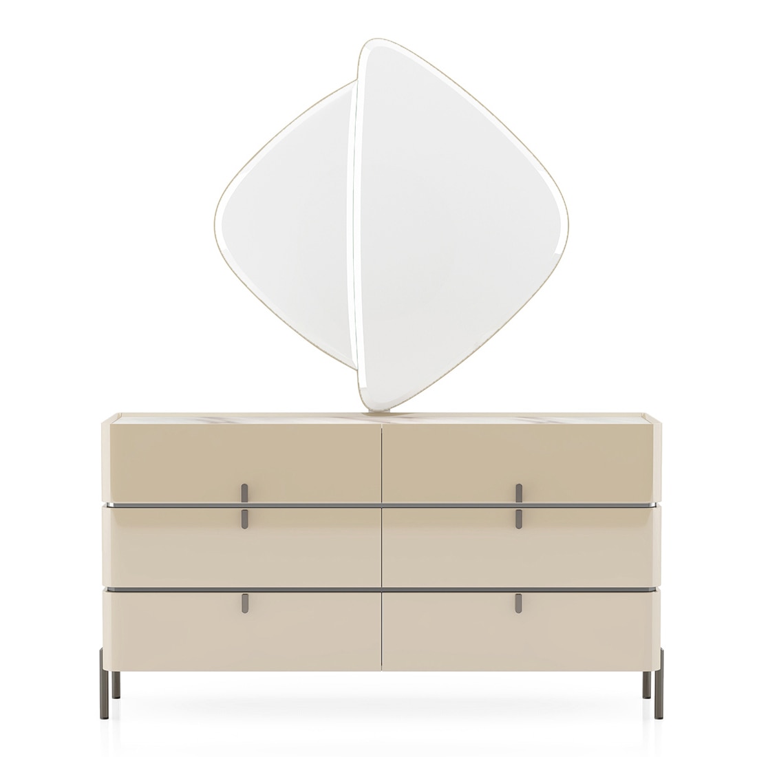 Naomi Dresser With Mirror In High Gloss Beige Finish