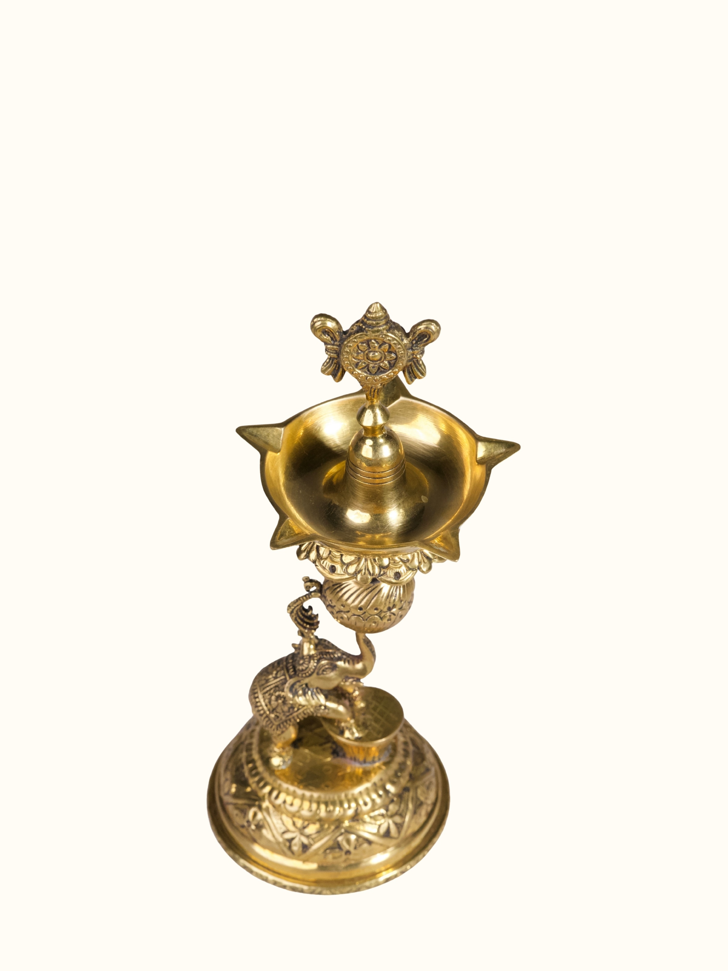 Angled view of Traditional Brass Gajanan Vilakku