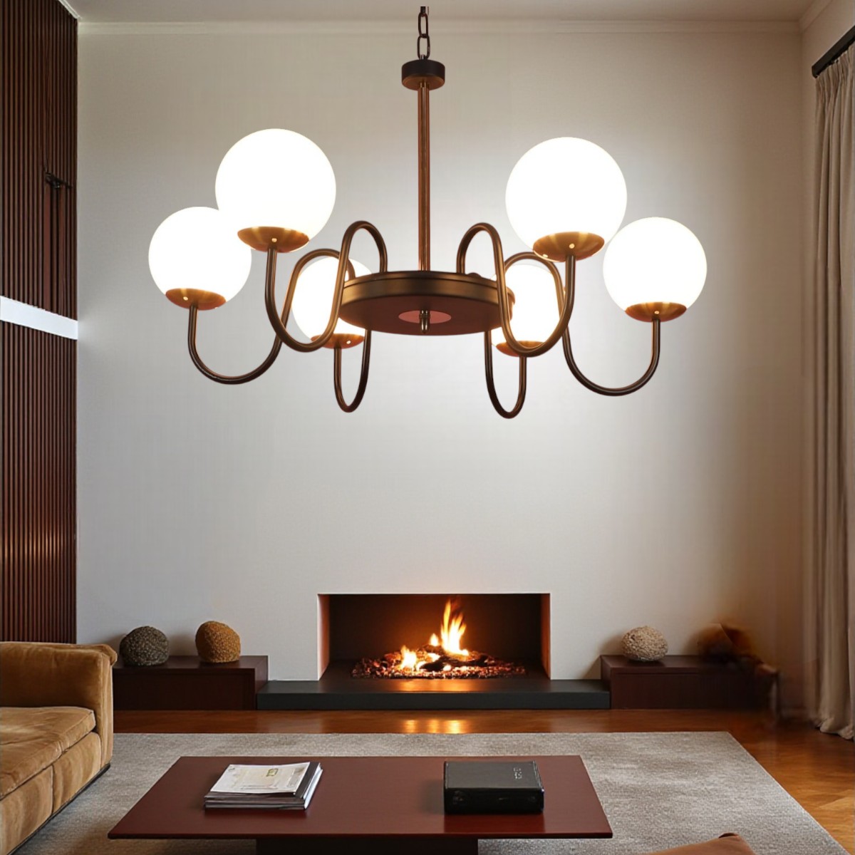 Eliante White Glass Chandelier, 2 Lights, Mild Steel And Glass, Modern Ceiling Light Fixture - Eliante
