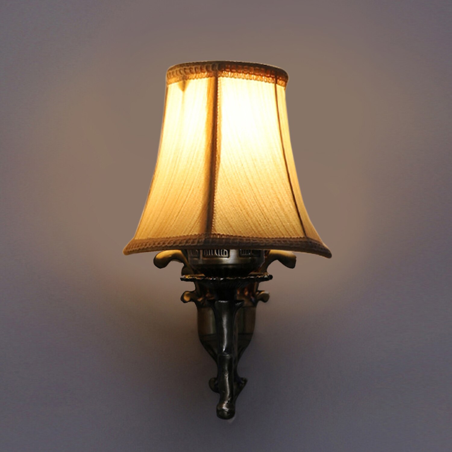 Devansh Gold Antique Wall Mounted Lamp With Off-White Cotton Shade