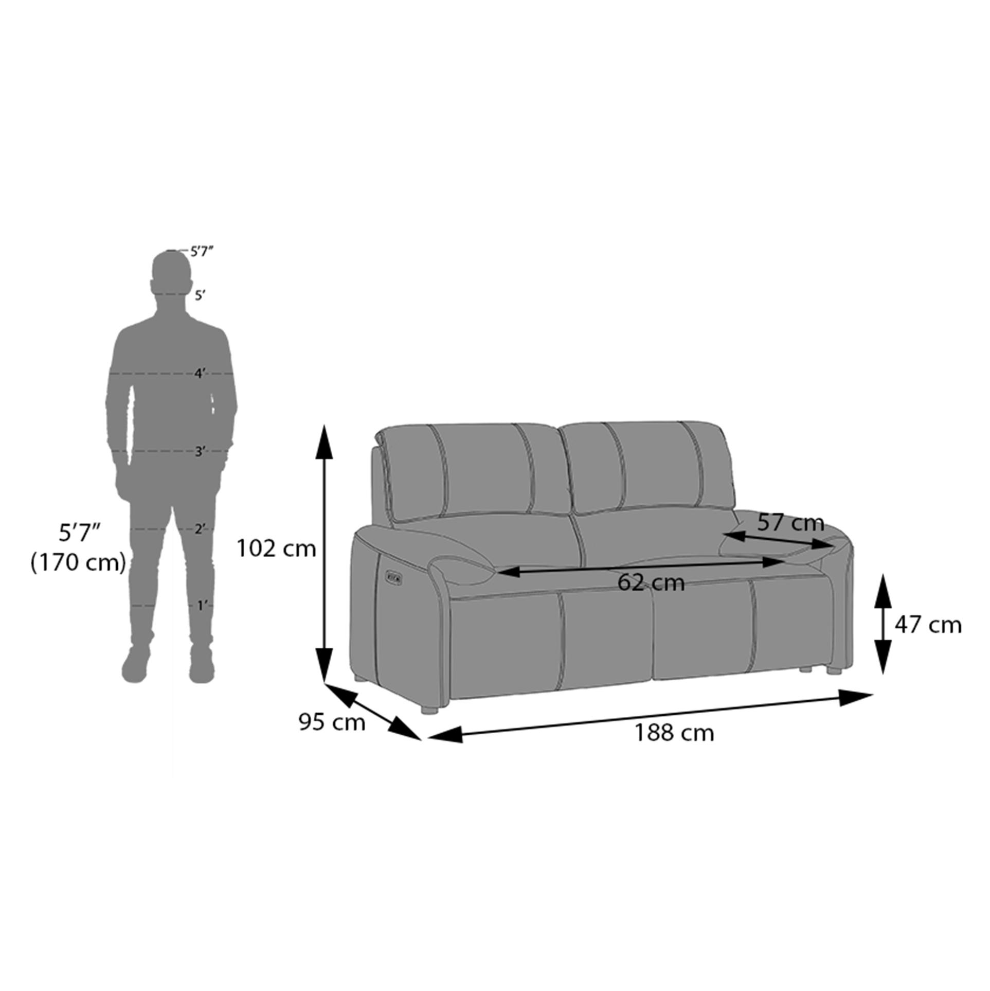 Leeroy Two Seater Leather Recliner Sofa in in Oyster White Colour