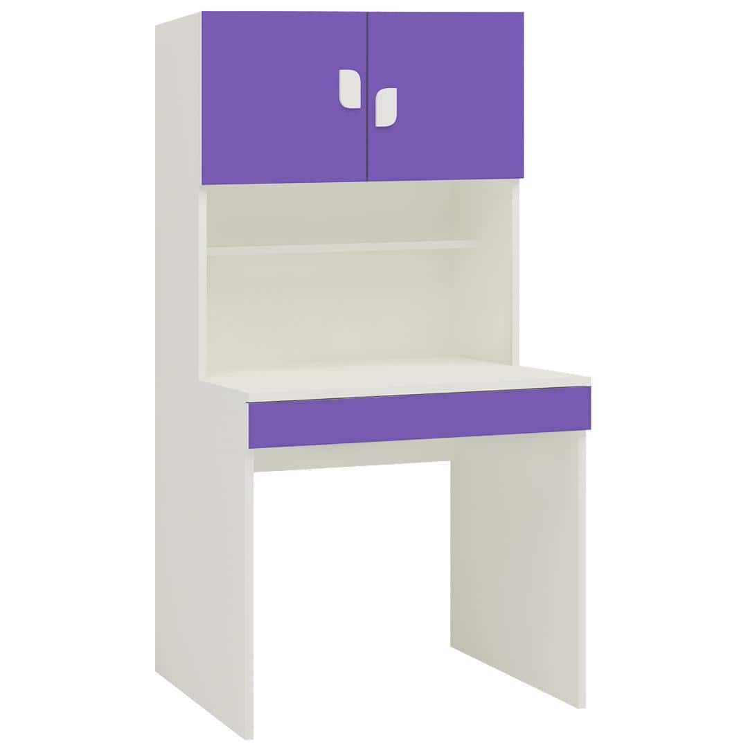 Corolla Kids Study Desk with Drawer Built In Bookshelf and Petal Handles in Lavender Purple Colour