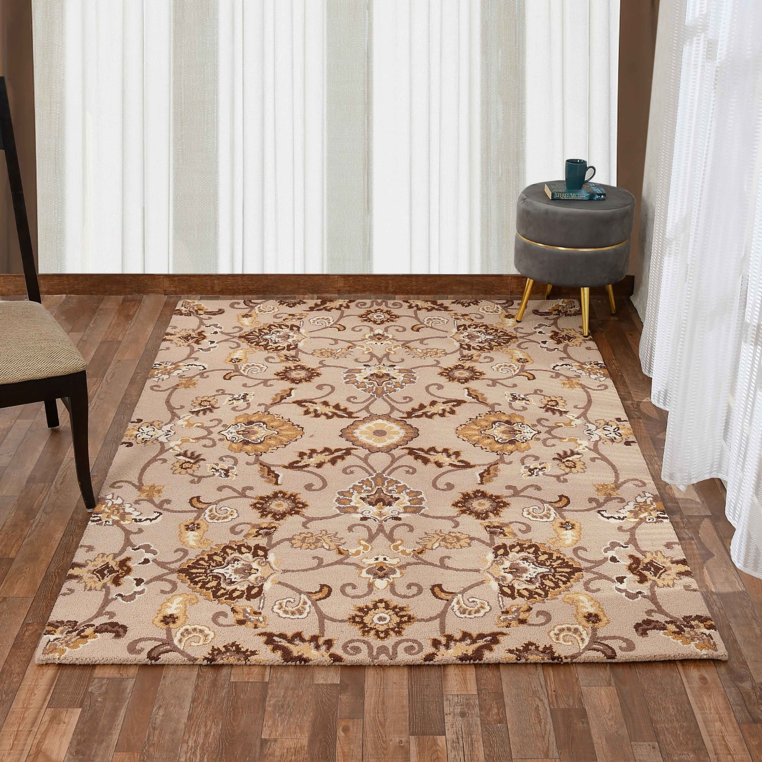 Presto Beige Traditional Hand Tufted Wool Carpet 4X6 Feet - Presto