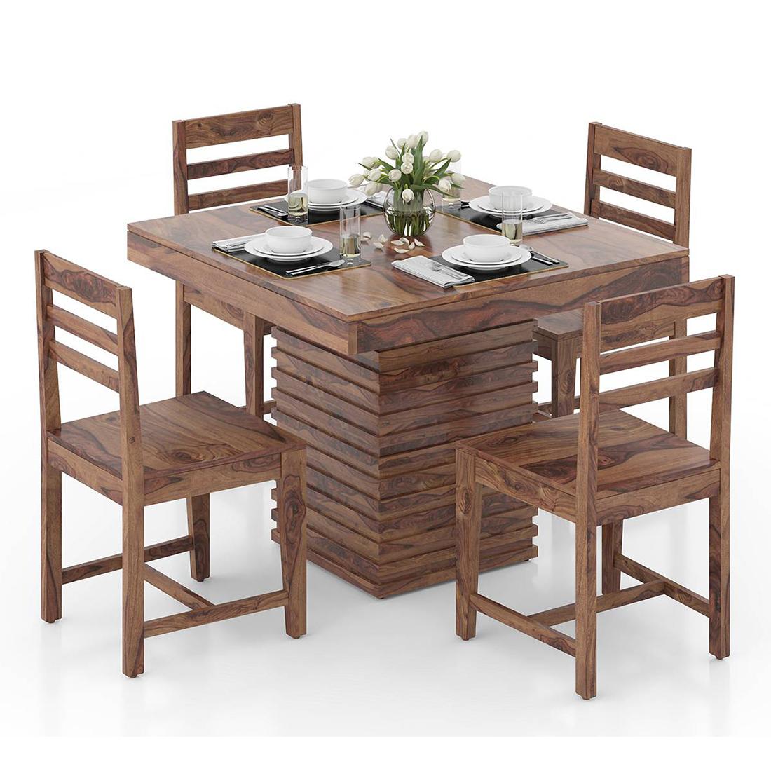 Julian 4 Seater Dining Table With Set Of 4 Oliver Dining Chairs (Finish- Teak)