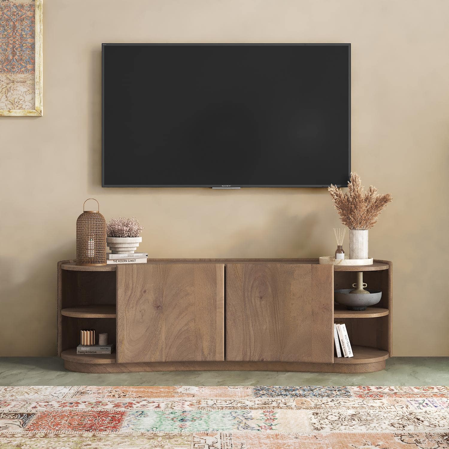 Torin Solid Wood TV Cabinet In Golden Ash Finish