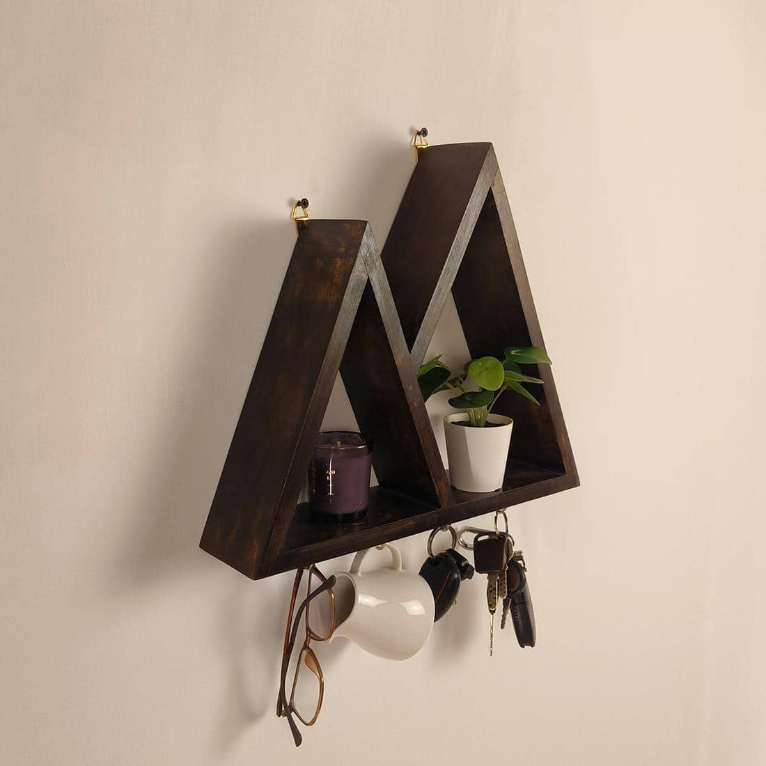 Pharoah Wooden Wall Shelf Organiser With Key Holders