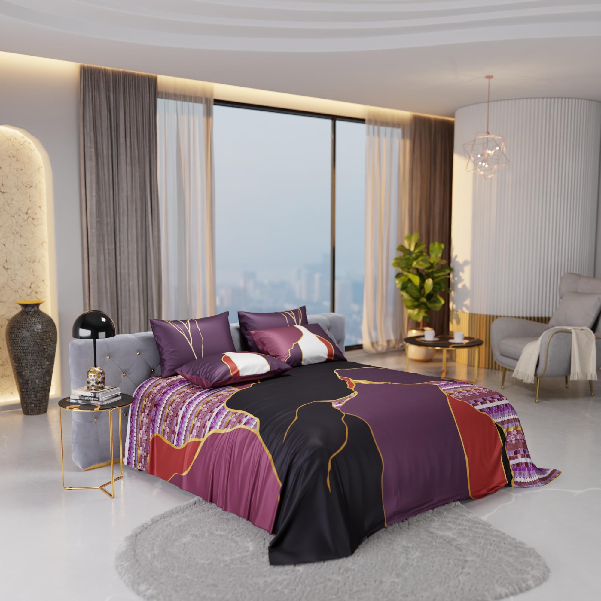 Stoa Paris Super King Size Enriched Cotton Bedsheet with 4 Pillow Covers  Size Win Wine - Stoa Paris